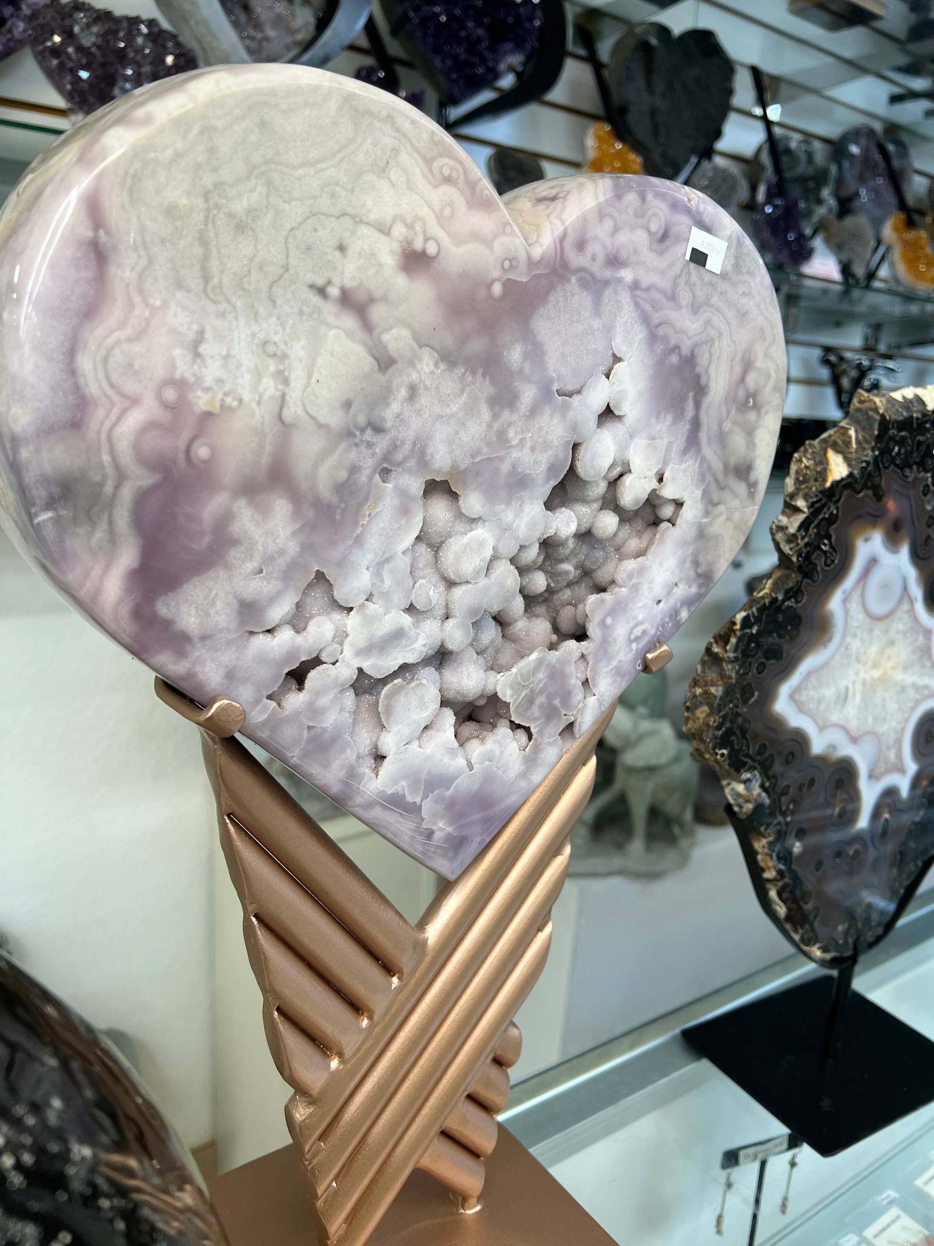 Pink amethyst hearts on stand - view 3