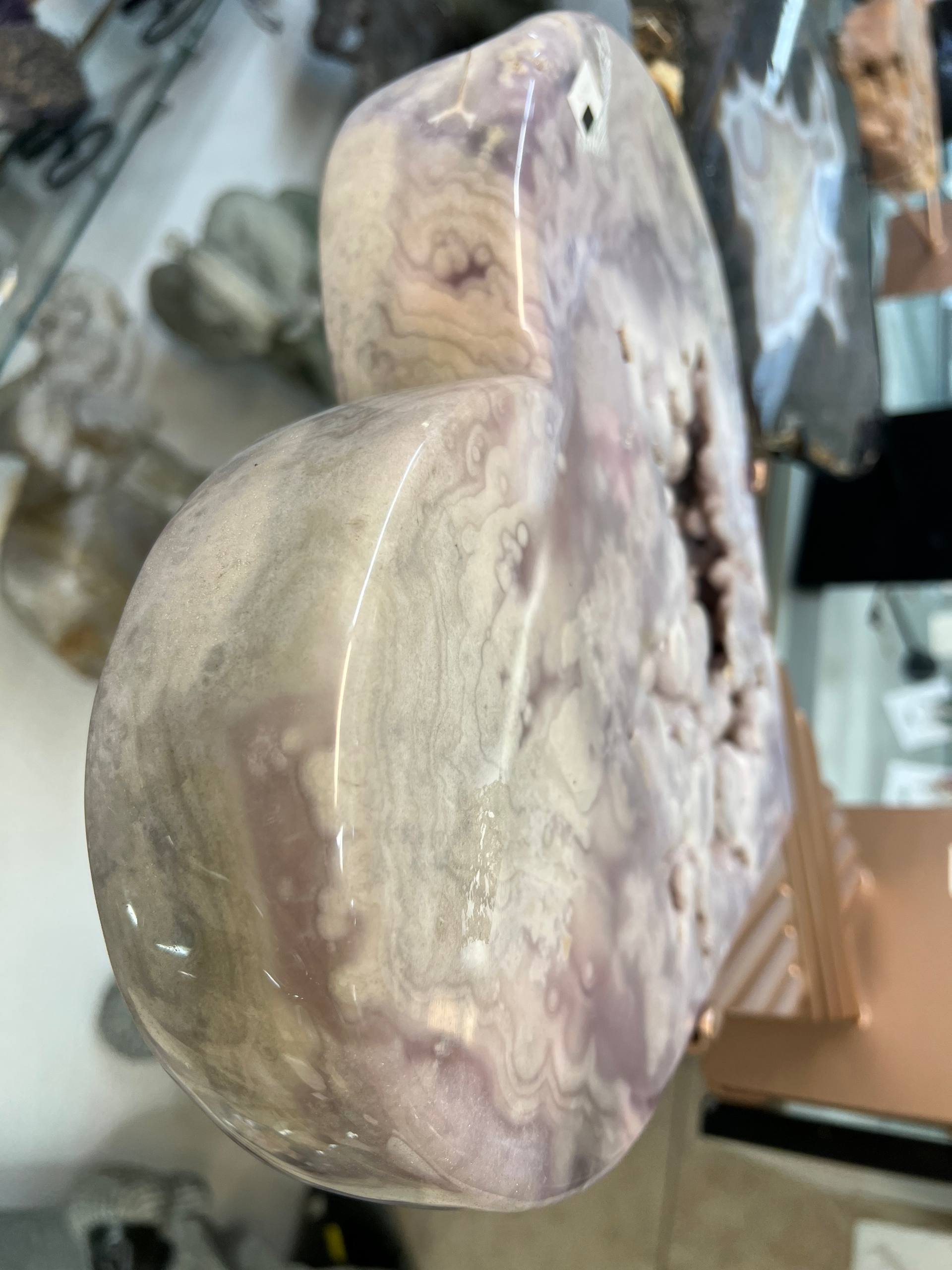 Pink amethyst hearts on stand - view 2