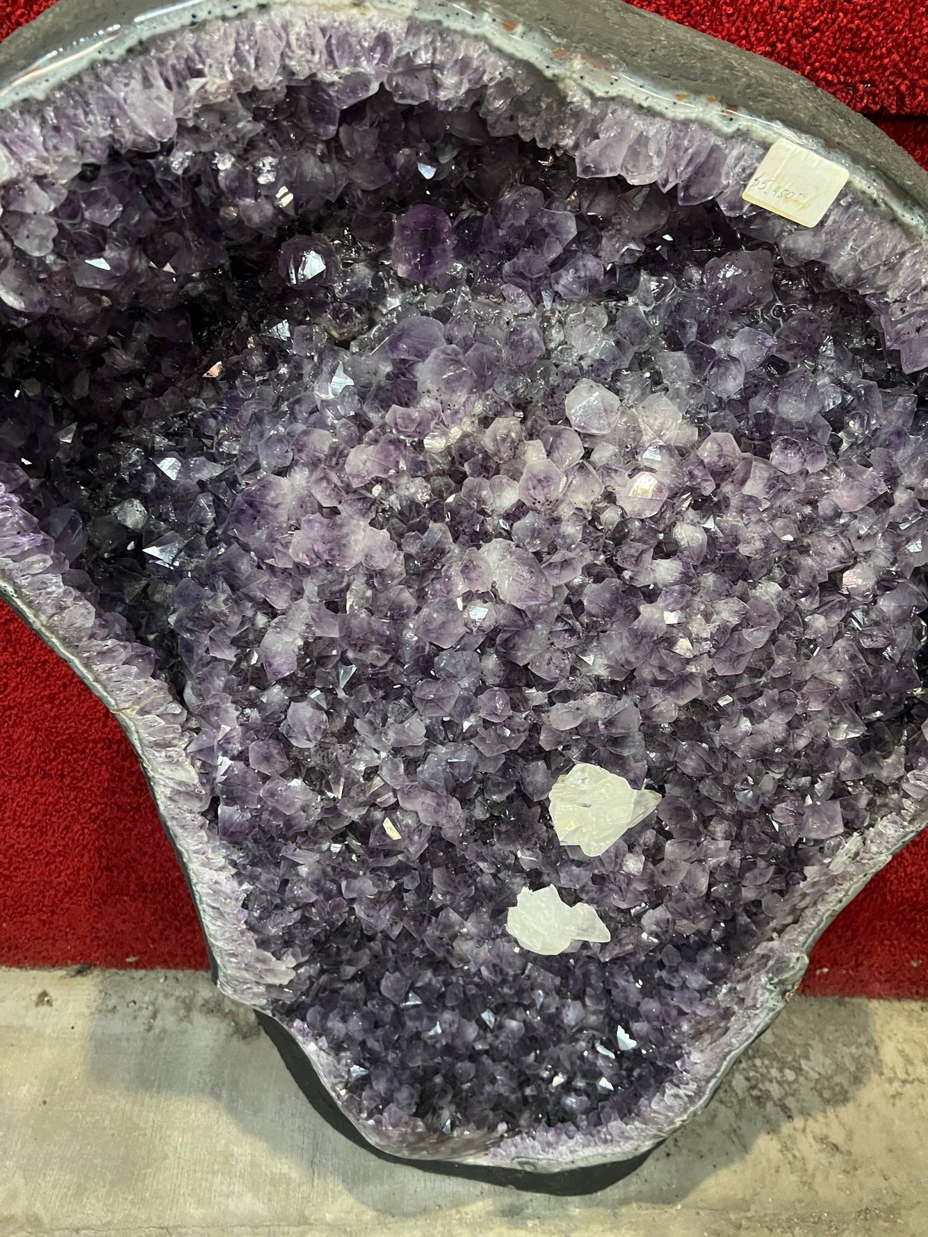 Amethyst geode with calcite crystals – view 4