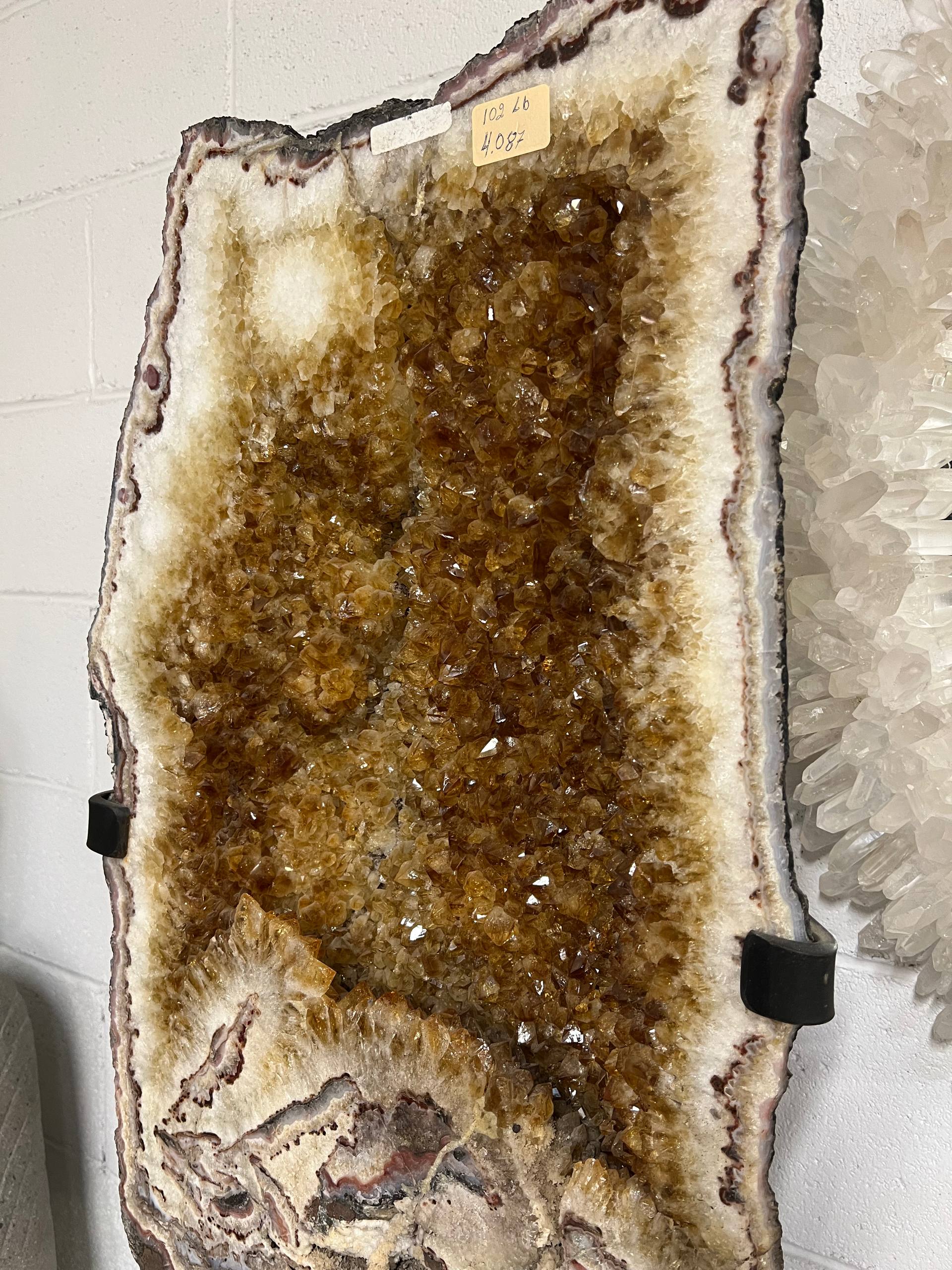 Citrine clusters on stand – view 1