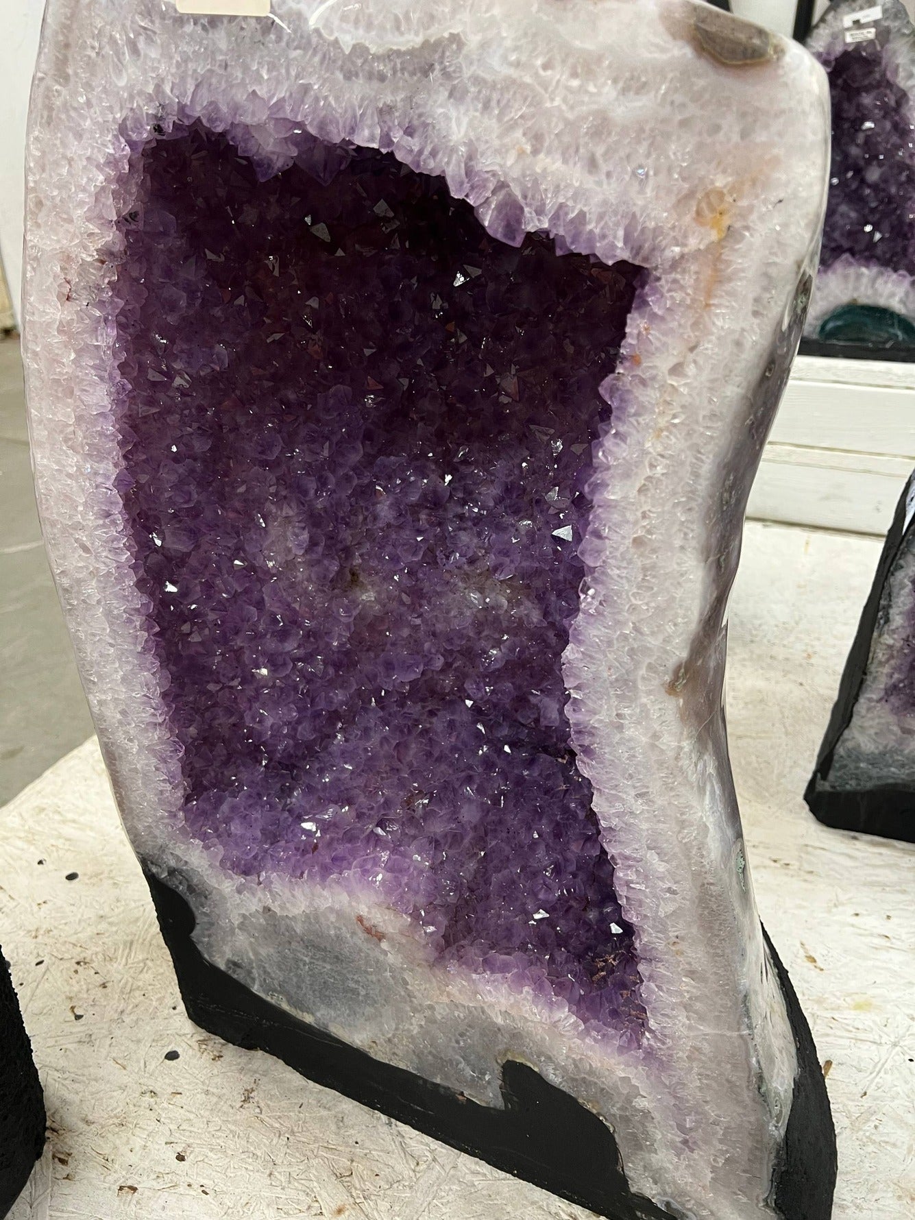Amethyst cluster geode light shining colors – view 3