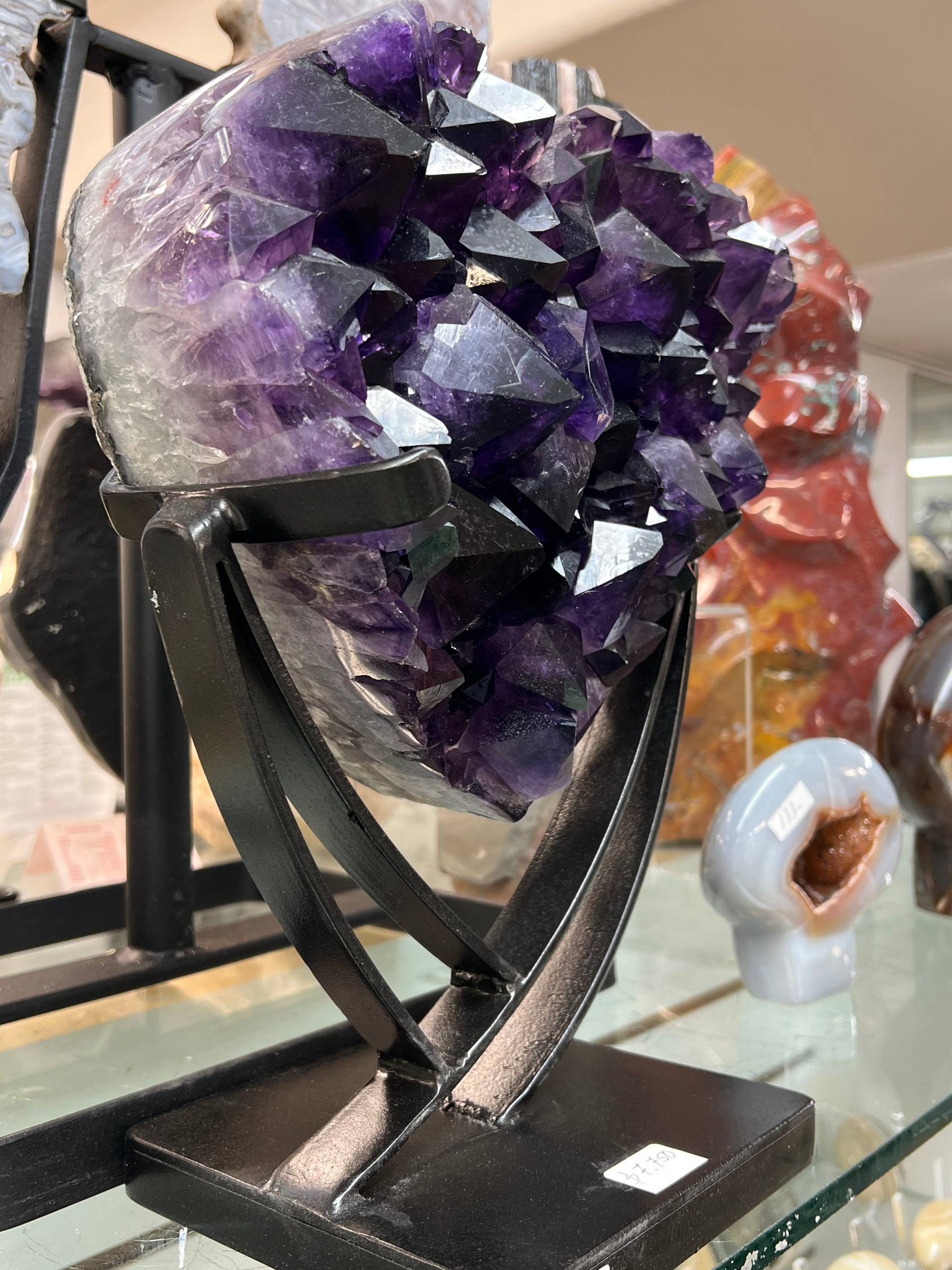 Most beautiful dark color amethyst hearts on stand – view 7