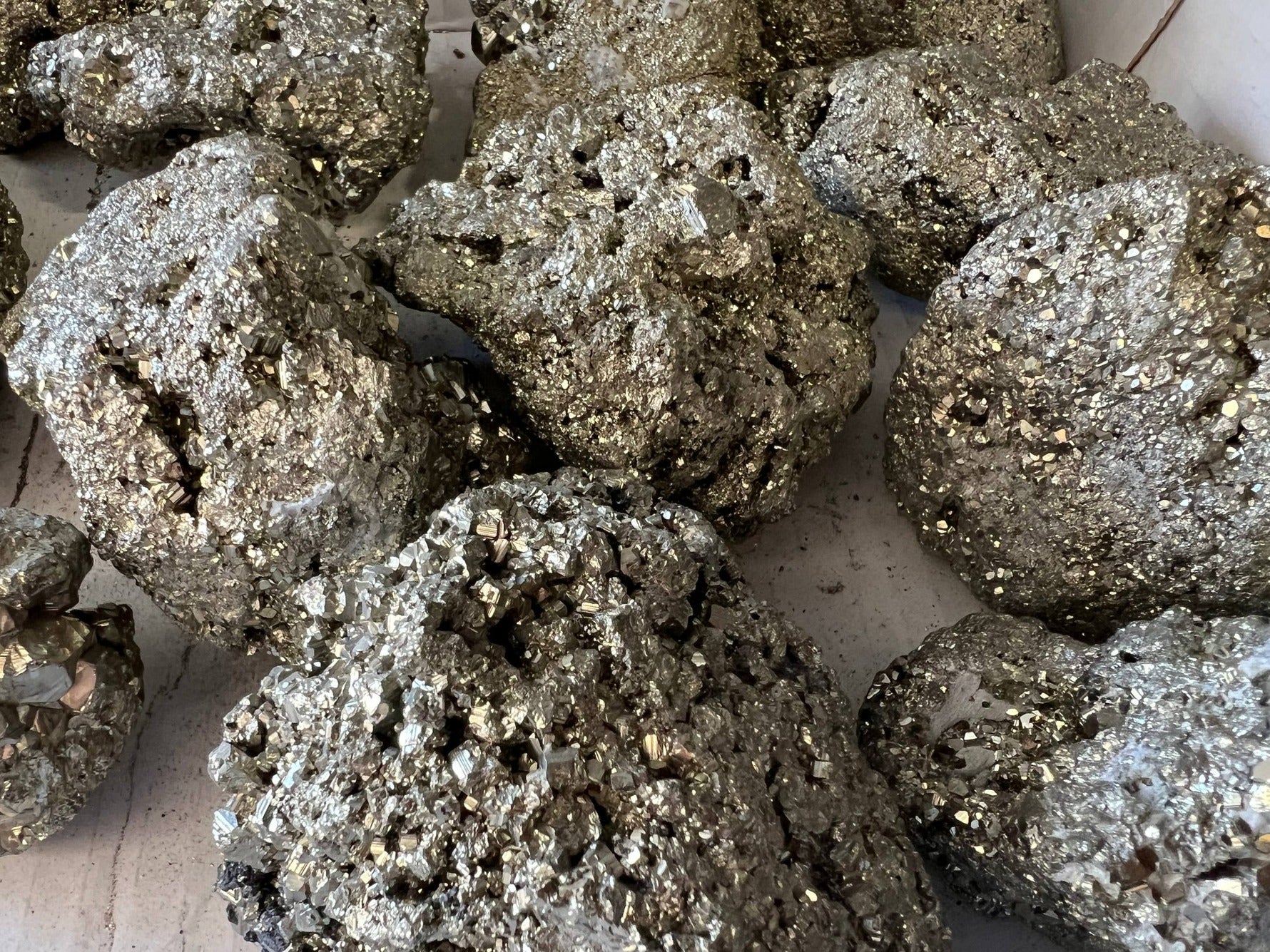 Raw Pyrite Chunks – crystal detail close-up