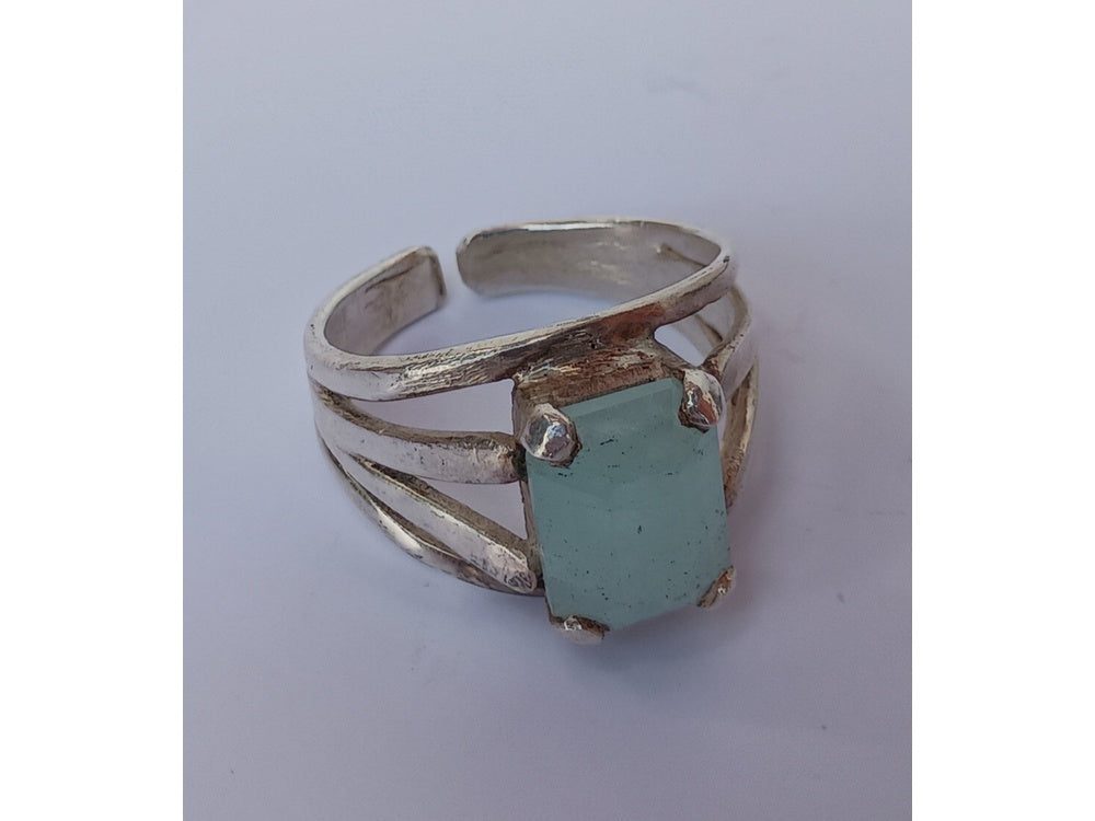 Aquamarine Crystal Ring 925 Silver