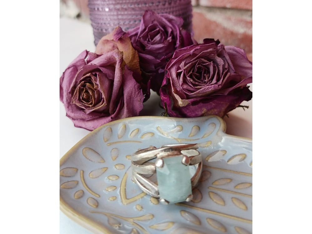 Aquamarine Crystal Ring 925 Silver