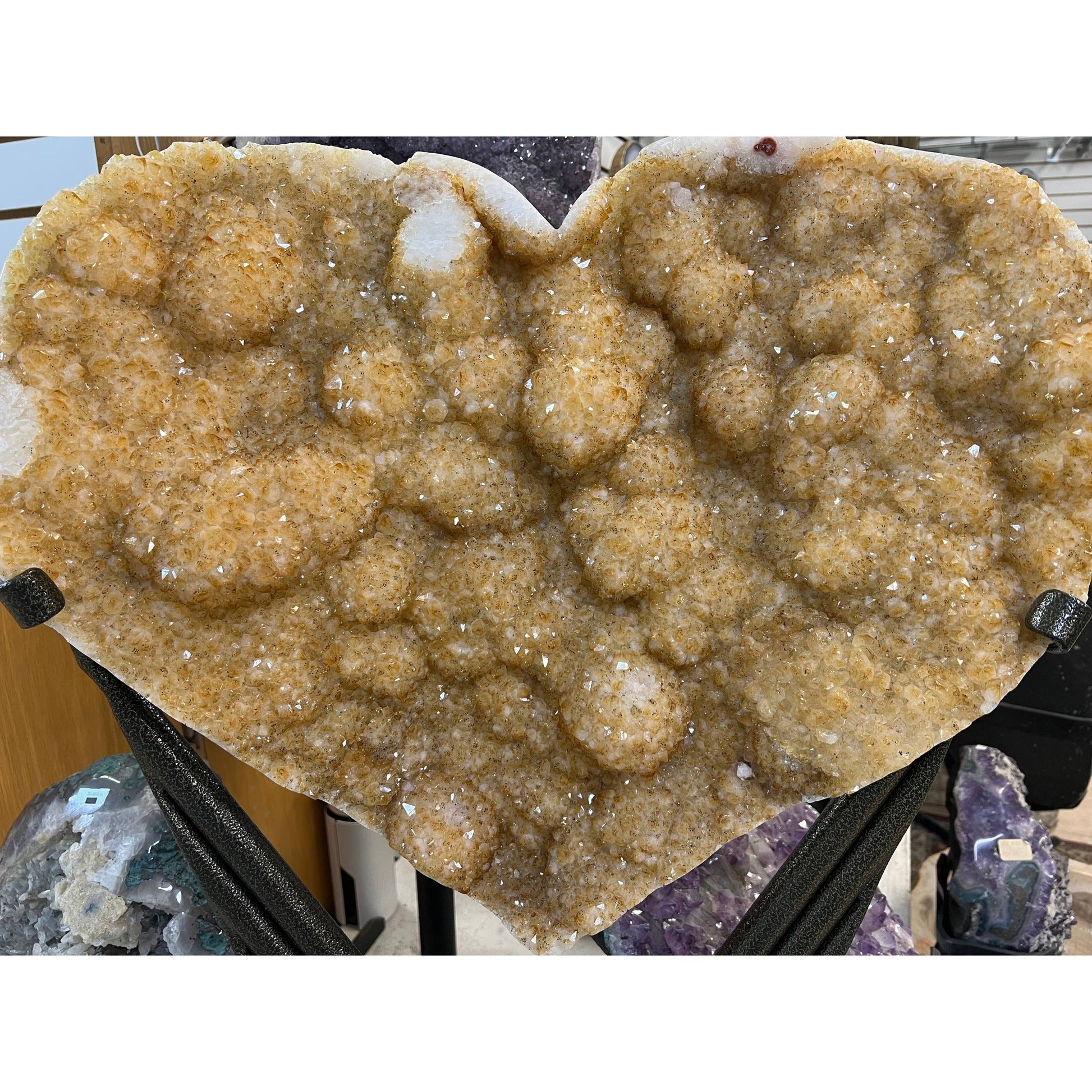 Citrine Quartz Druzy Crystal Heart on Stand — 40 LB