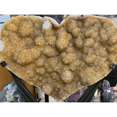 Citrine Quartz Druzy Crystal Heart on Stand — 40 LB
