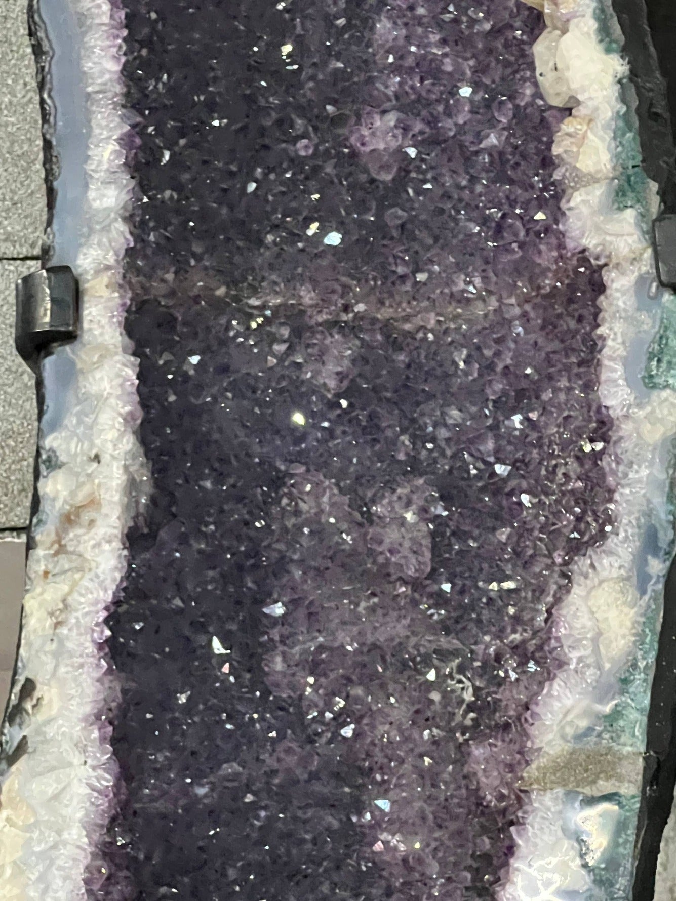 Dark Amethyst Tower Geodes on Stand – crystal close-up
