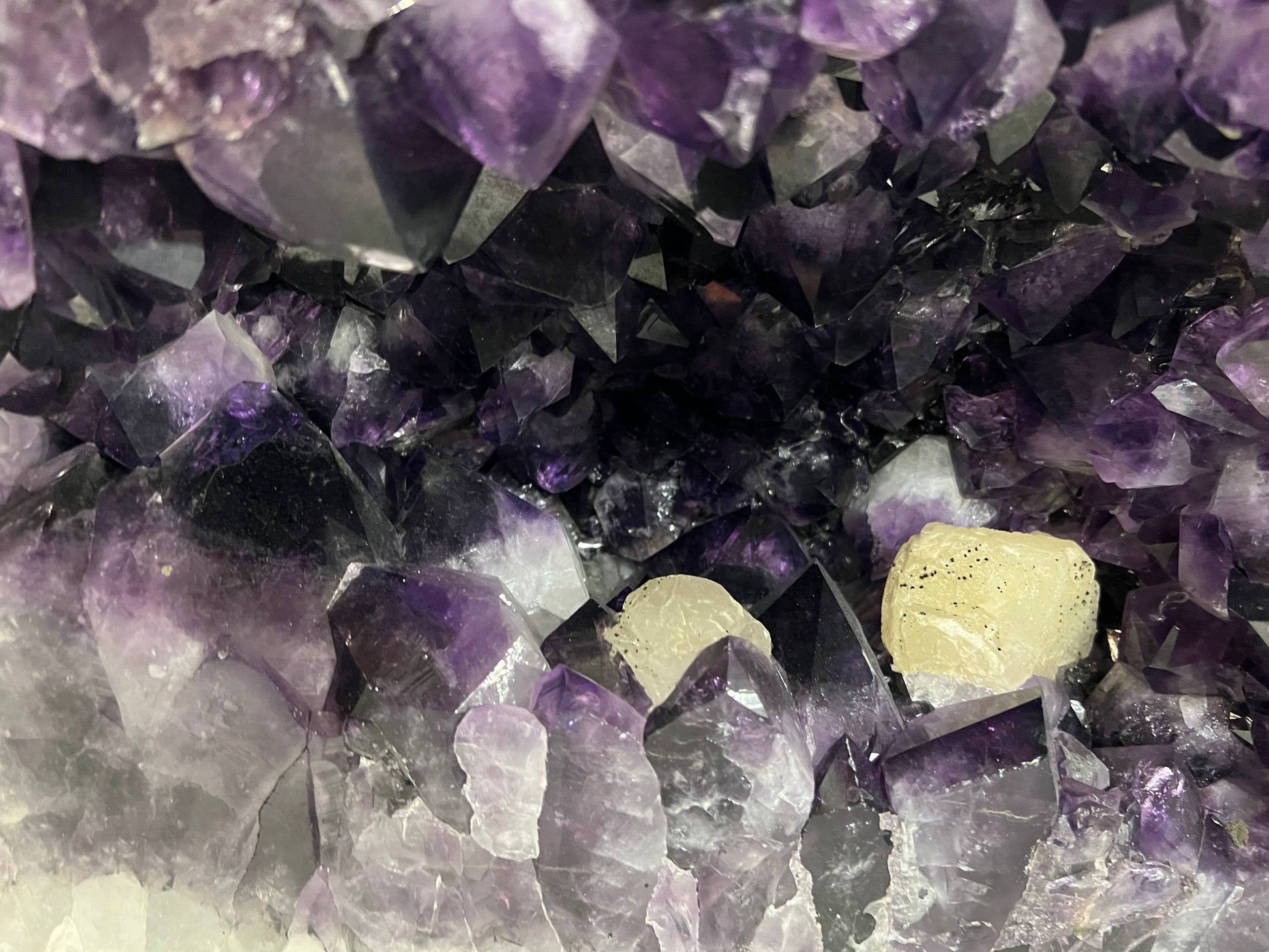 Amethyst beautiful dark purple color geode with calcite – view 7