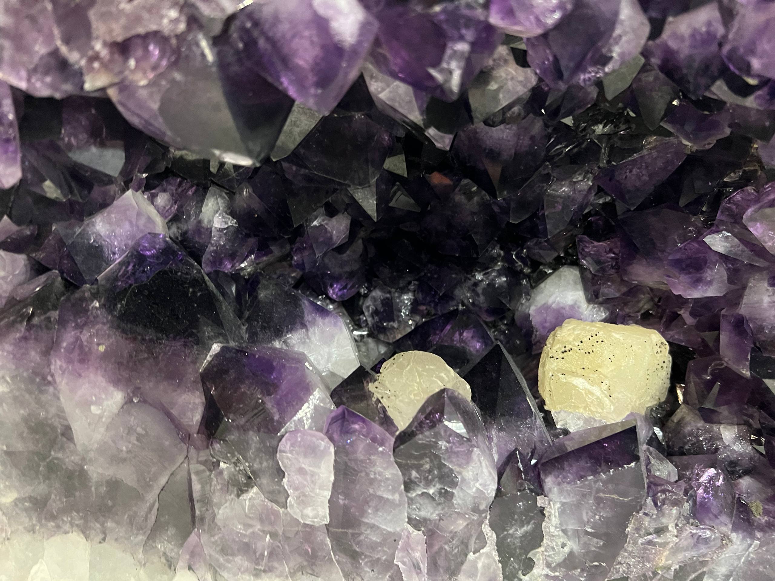 Amethyst beautiful dark purple color geode with calcite – view 7