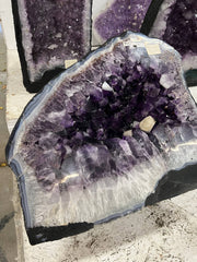 Amethyst beautiful dark purple color geode with calcite – view 1