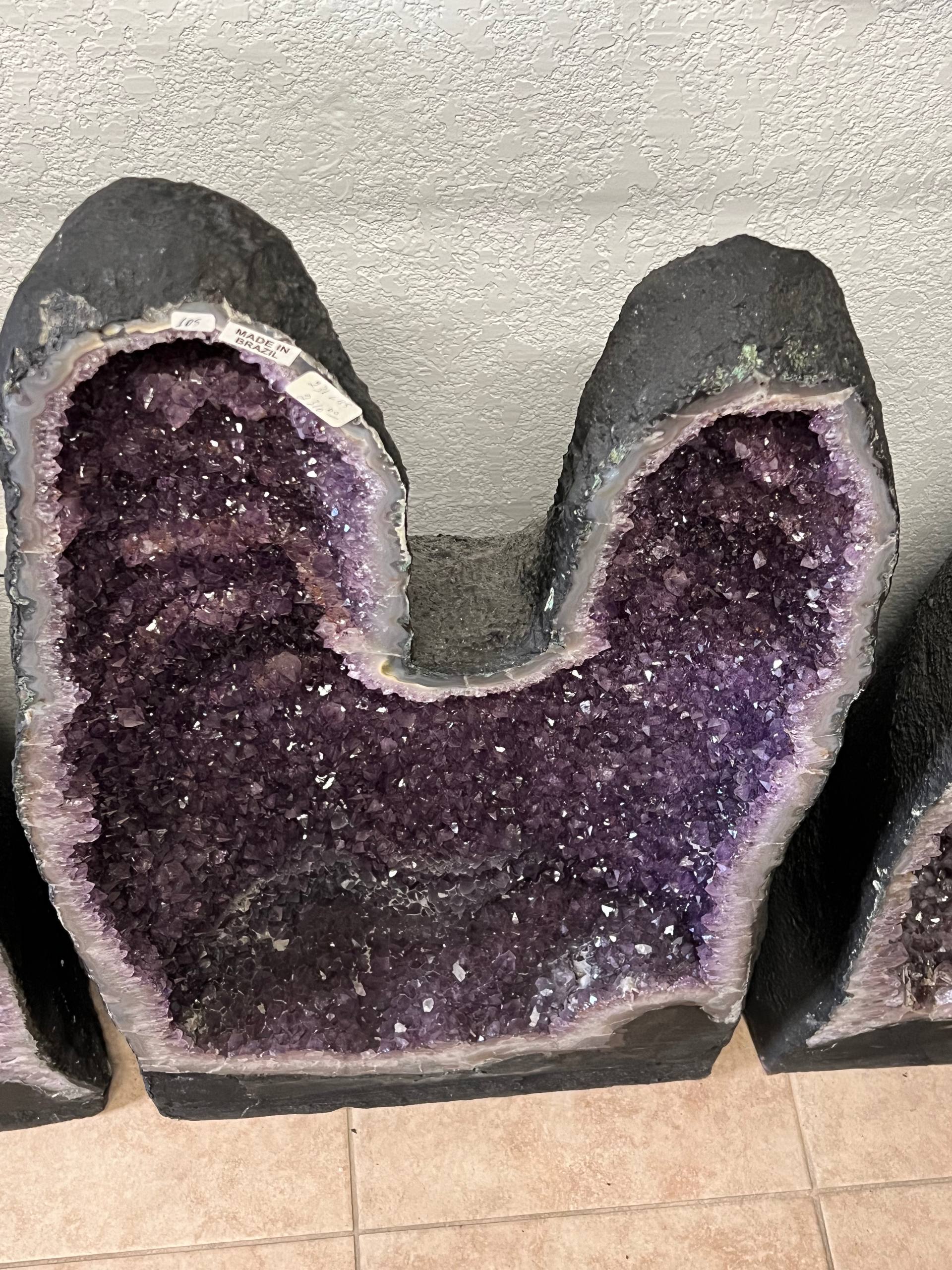 Twin amethyst tower geodes – view 1