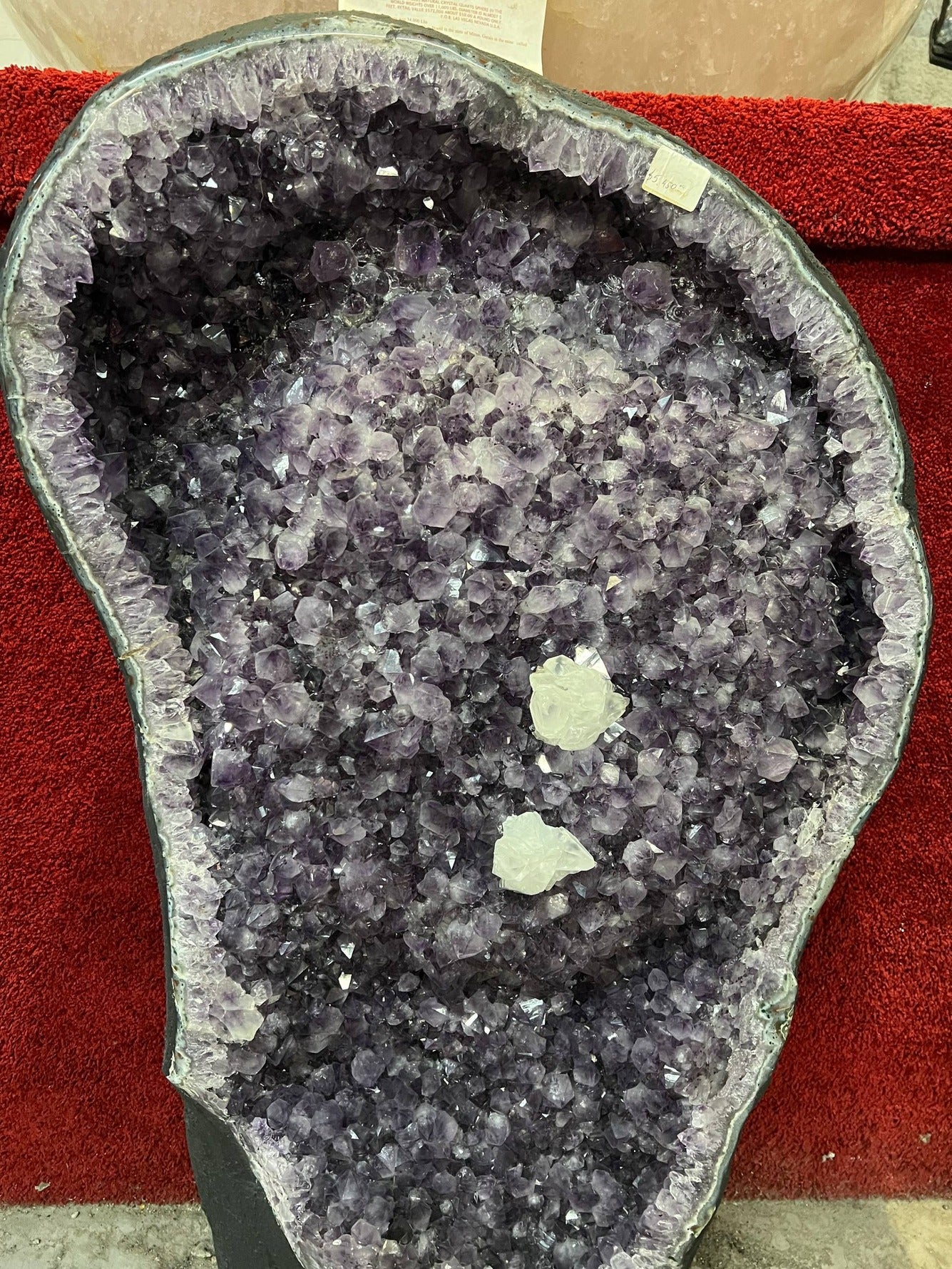 Amethyst geode with calcite crystals – view 5