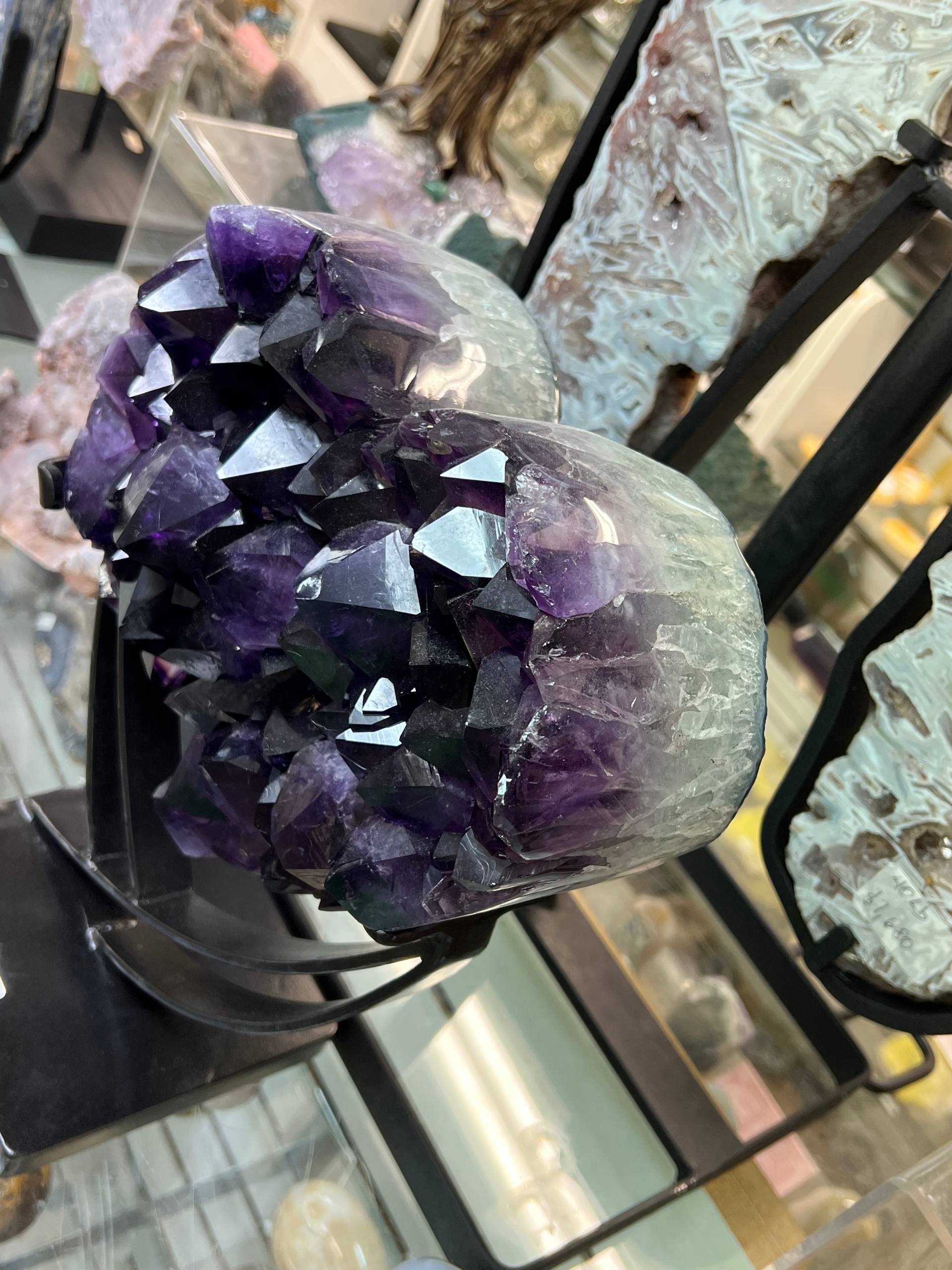 Most beautiful dark color amethyst hearts on stand – view 5