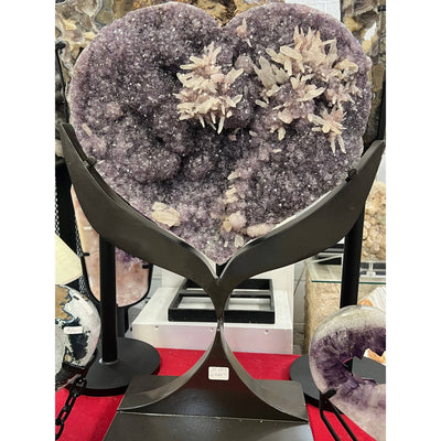 Amethyst Heart with Calcite on Stand — Statement Collector Piece