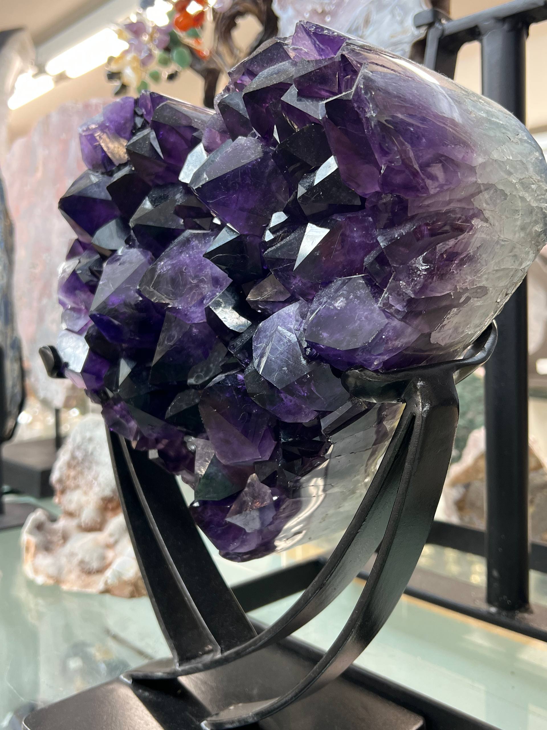 Most beautiful dark color amethyst hearts on stand – view 6