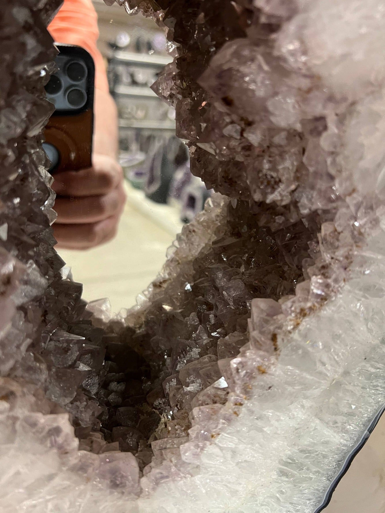 Amethyst Geode stand with face mirror on stands – view 3