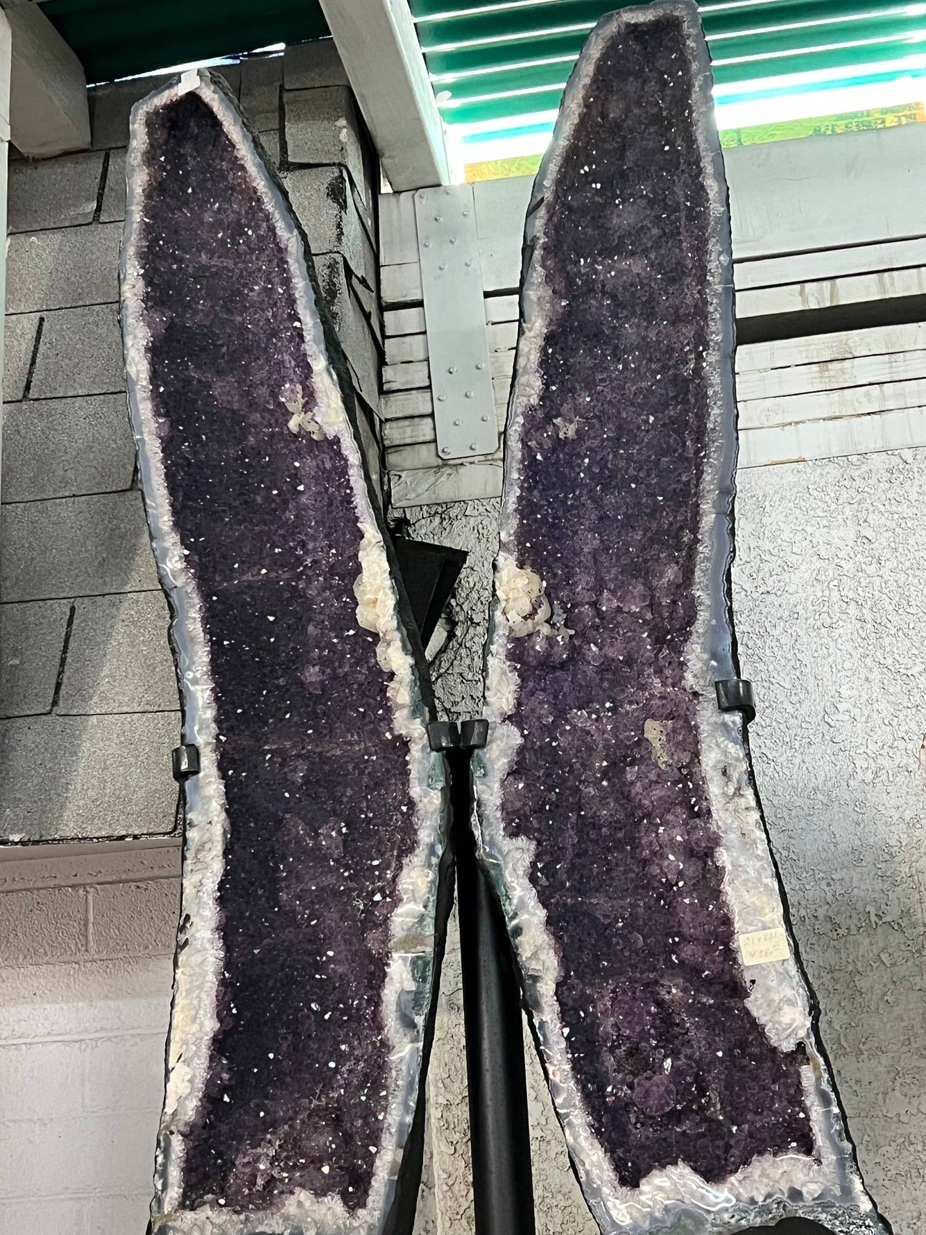 Dark Amethyst Tower Geodes on Stand – front angle