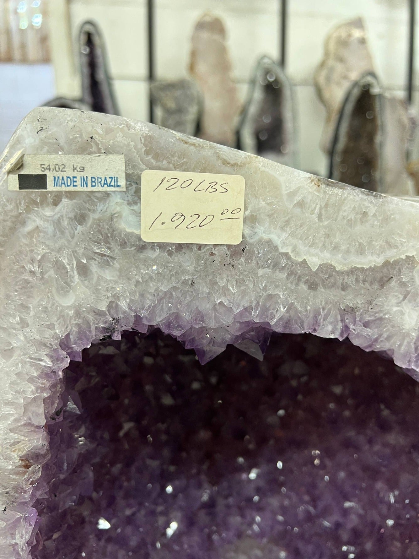 Amethyst cluster geode light shining colors – view 1
