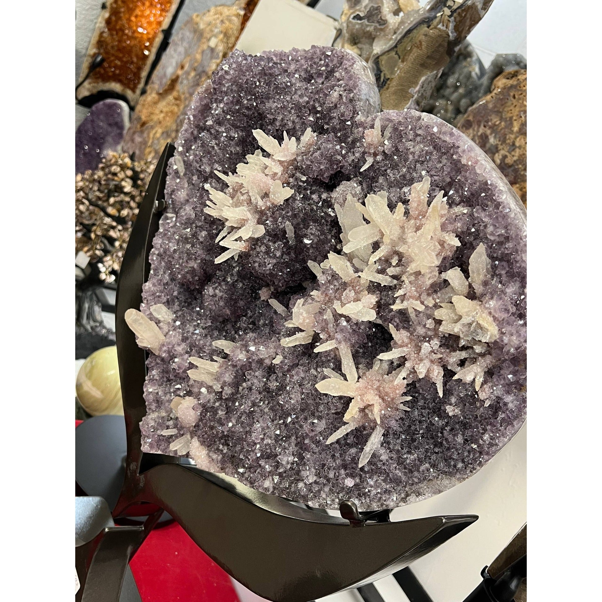 Amethyst Heart with Calcite on Stand — Statement Collector Piece