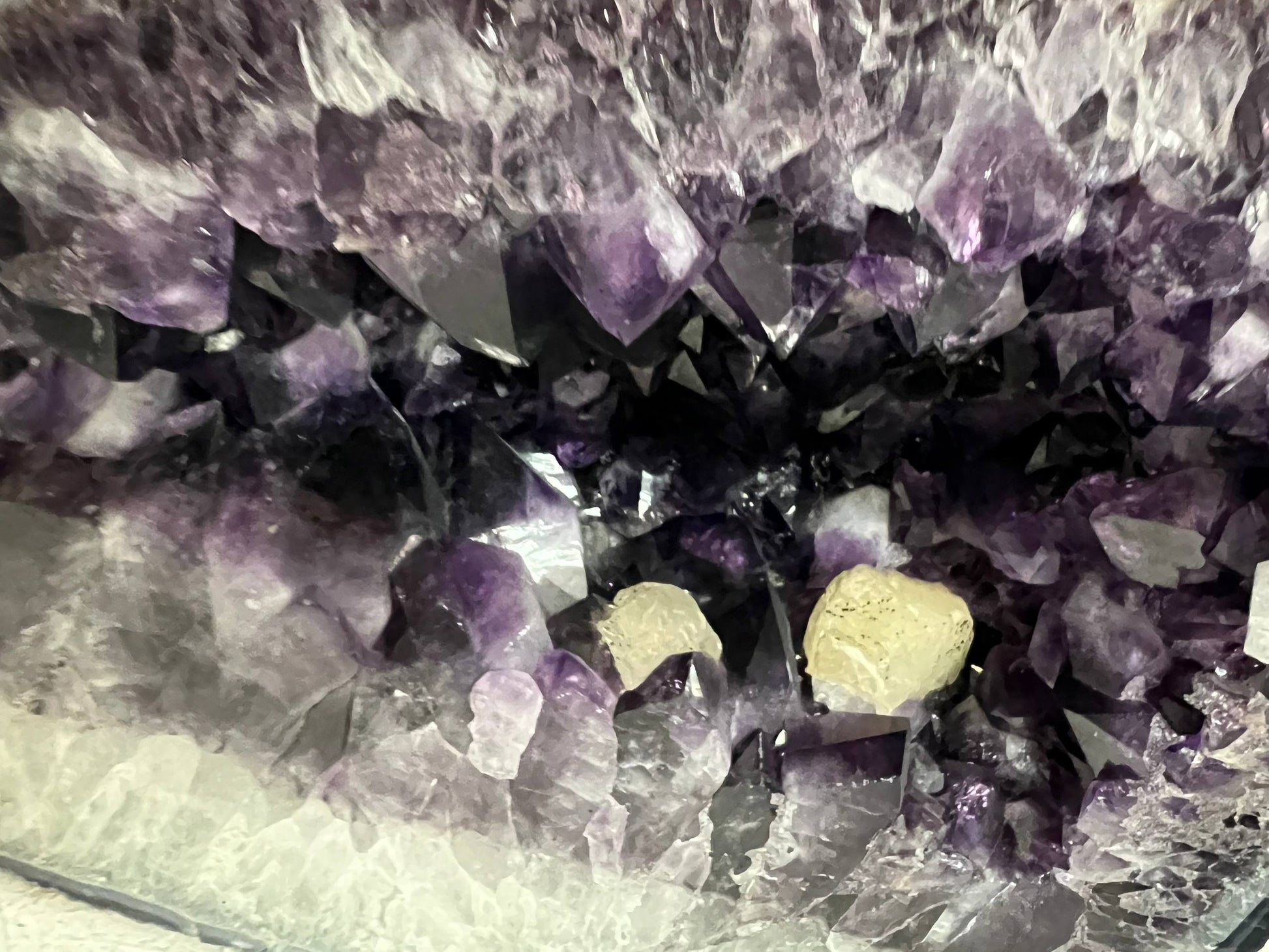 Amethyst beautiful dark purple color geode with calcite – view 5