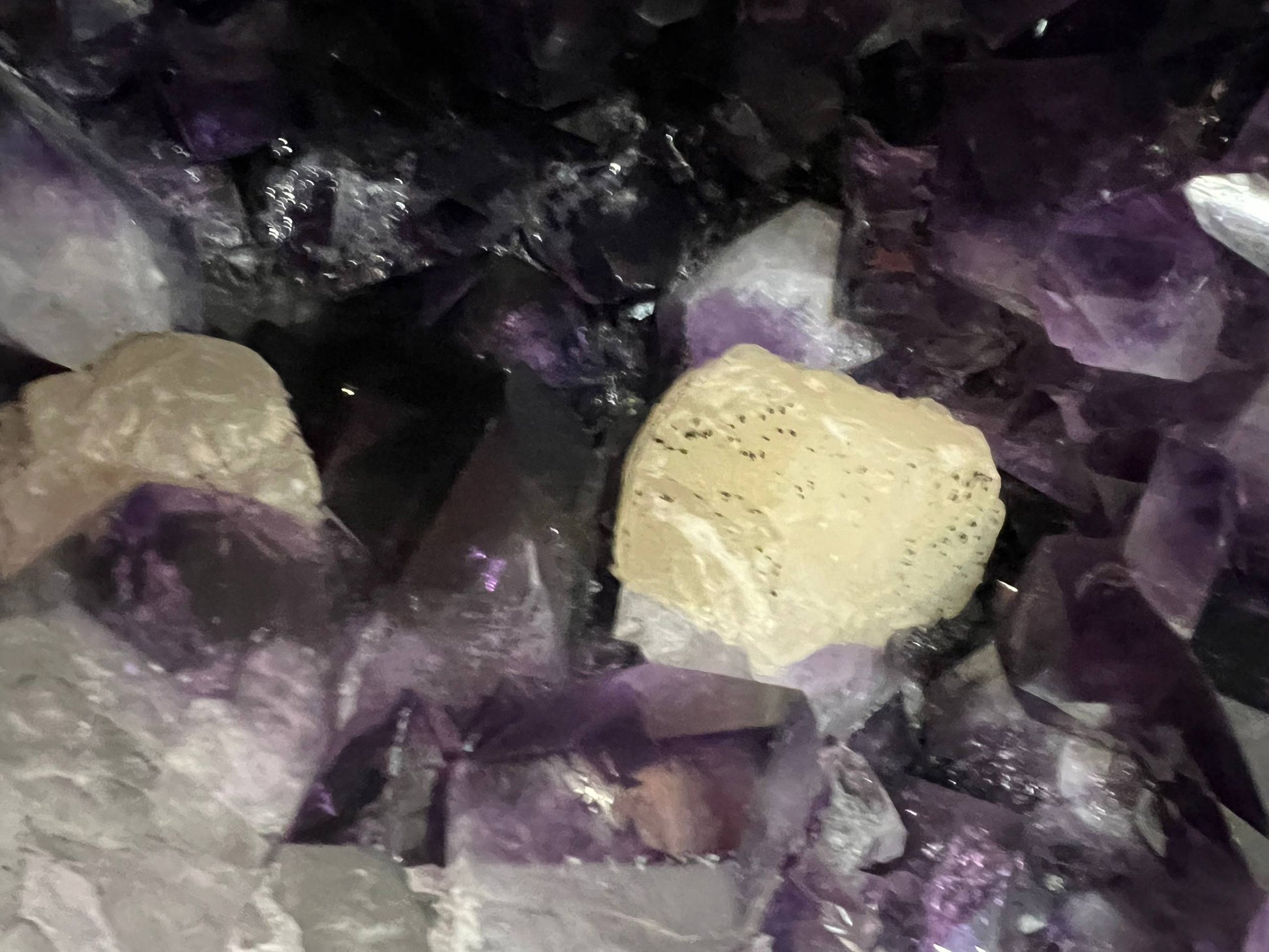 Amethyst beautiful dark purple color geode with calcite – view 6