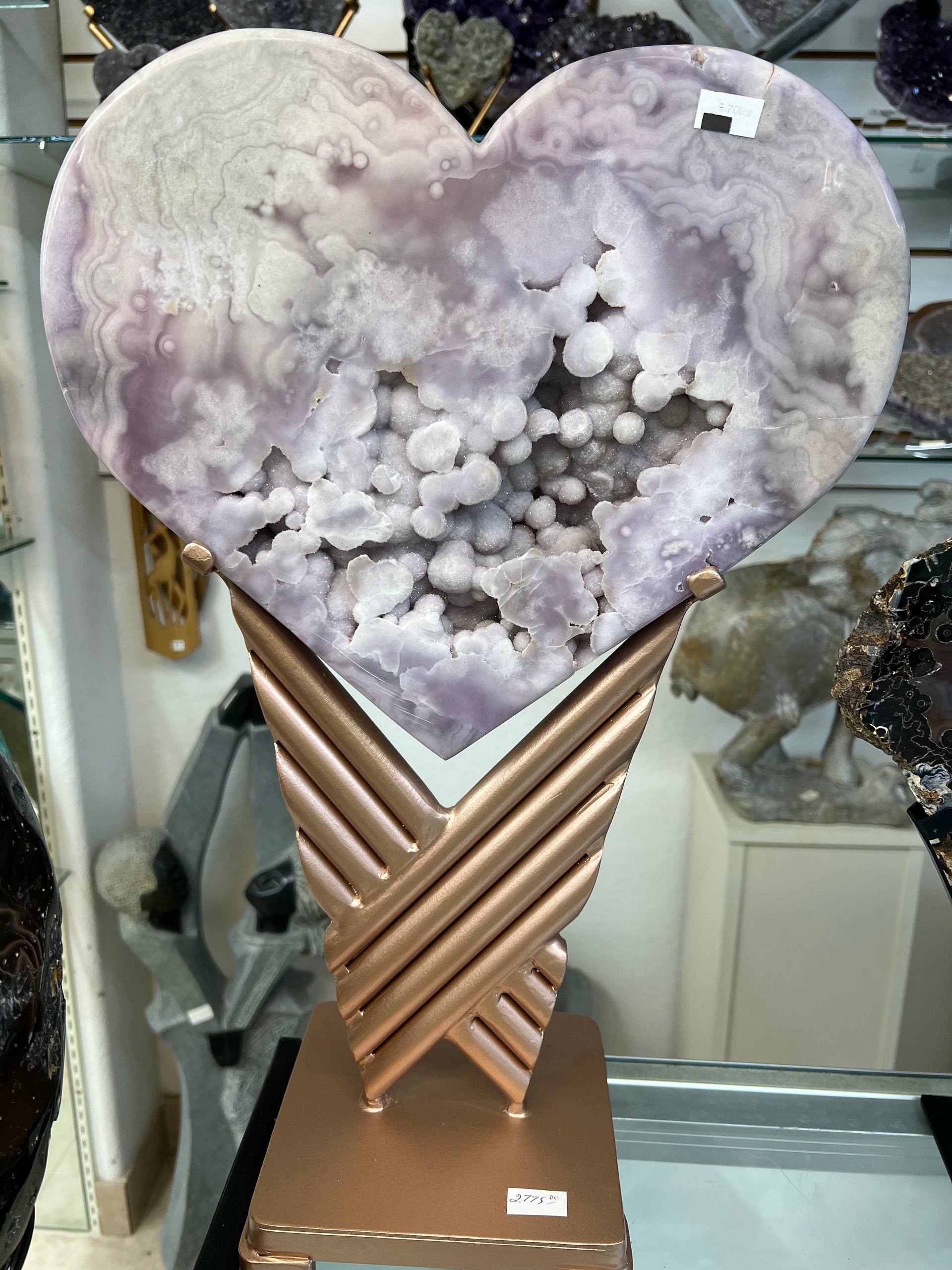 Pink amethyst hearts on stand - view 5