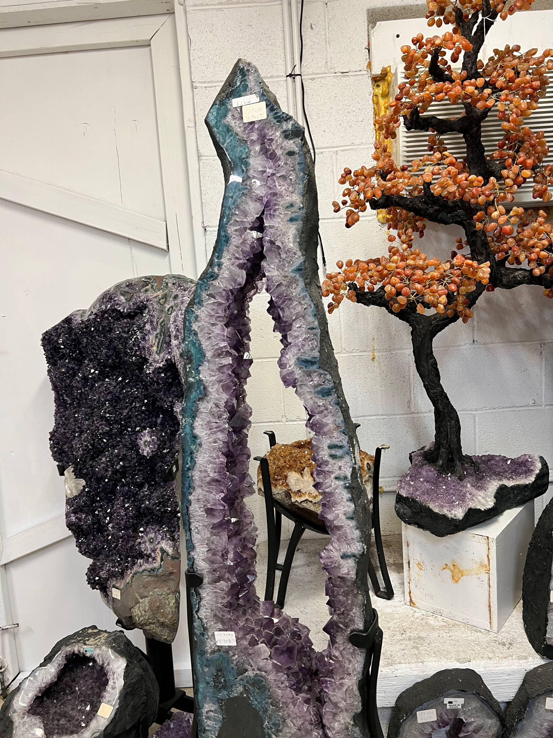 Amethyst cluster tall size beautiful decoration on stands – view 7