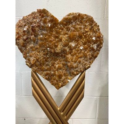 Citrine Crystal Heart on Gold Stand — Statement Décor Piece