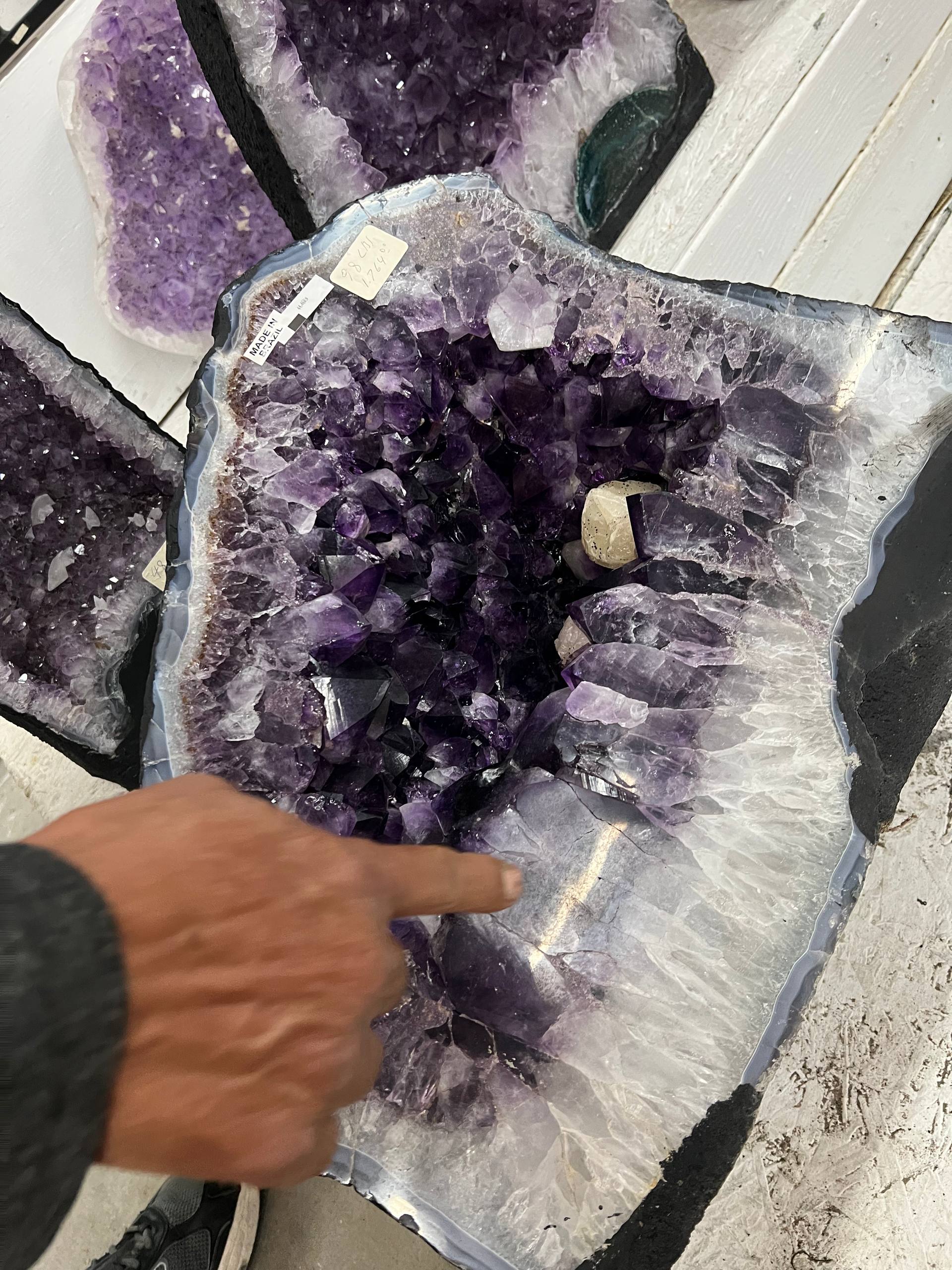 Amethyst beautiful dark purple color geode with calcite – view 3
