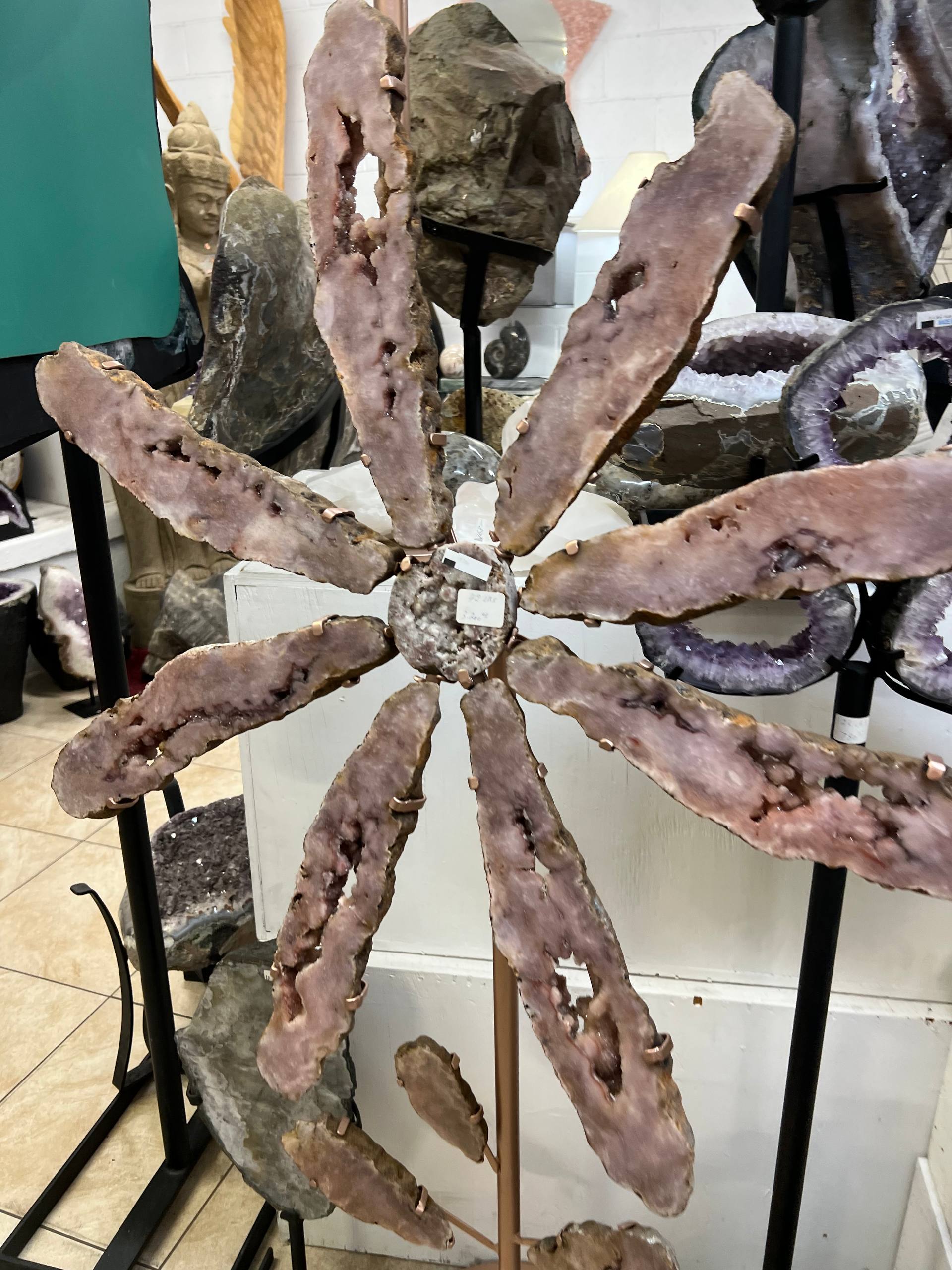 Pink amethyst on stand – view 1