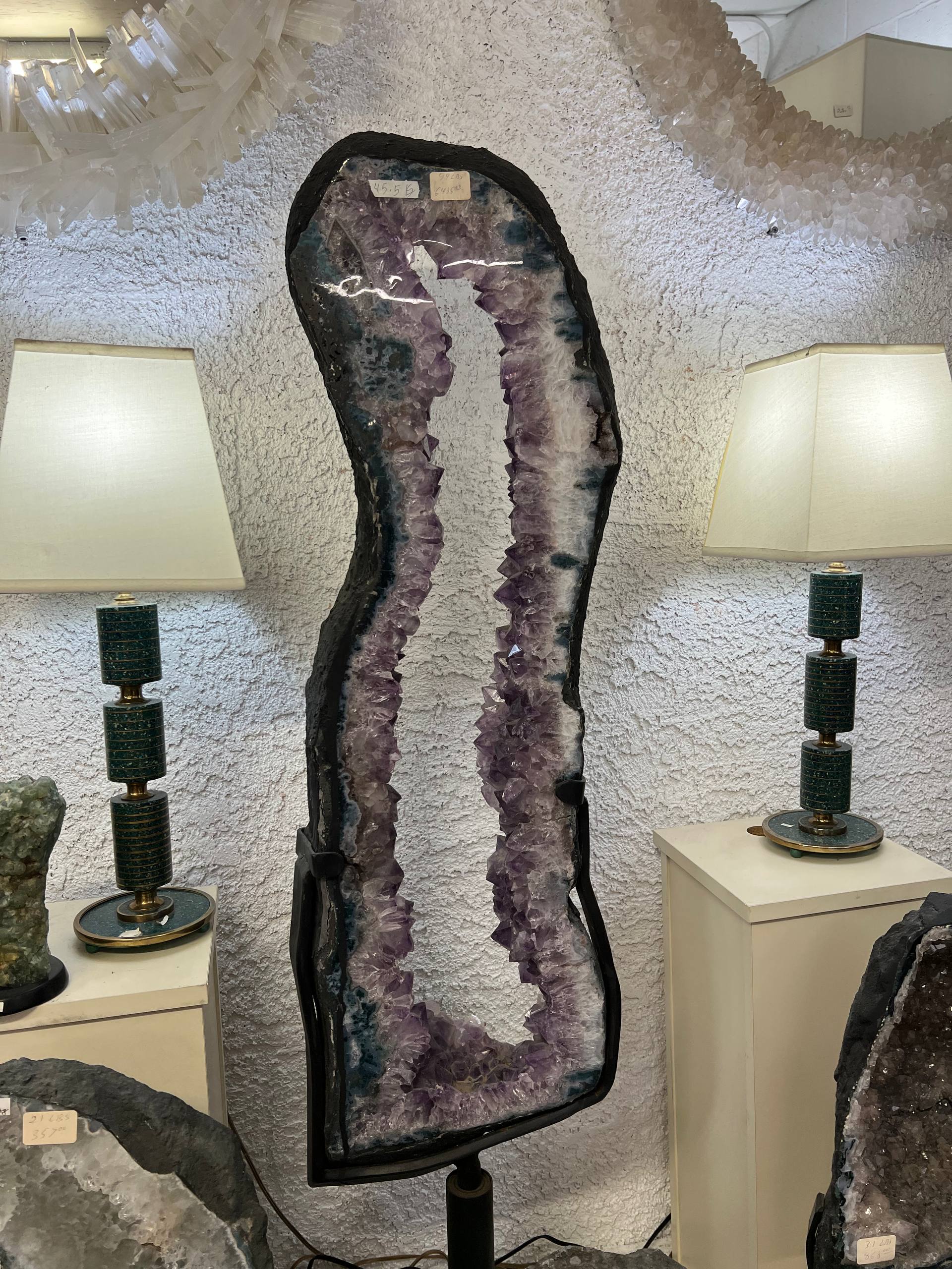 Amethyst Geode large slab tall on stands – view 2