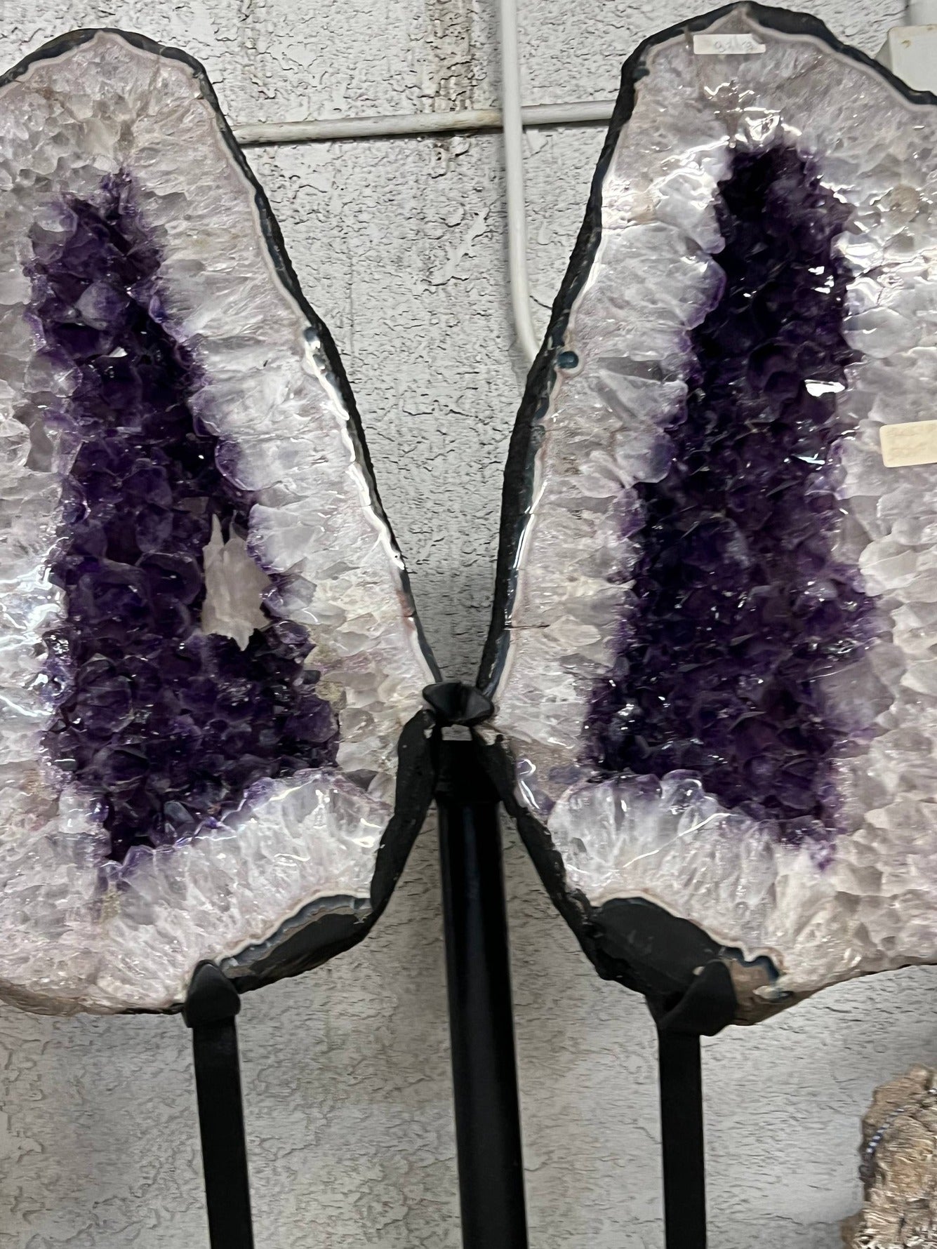 Amethyst Geode Pair on Stands – top close view