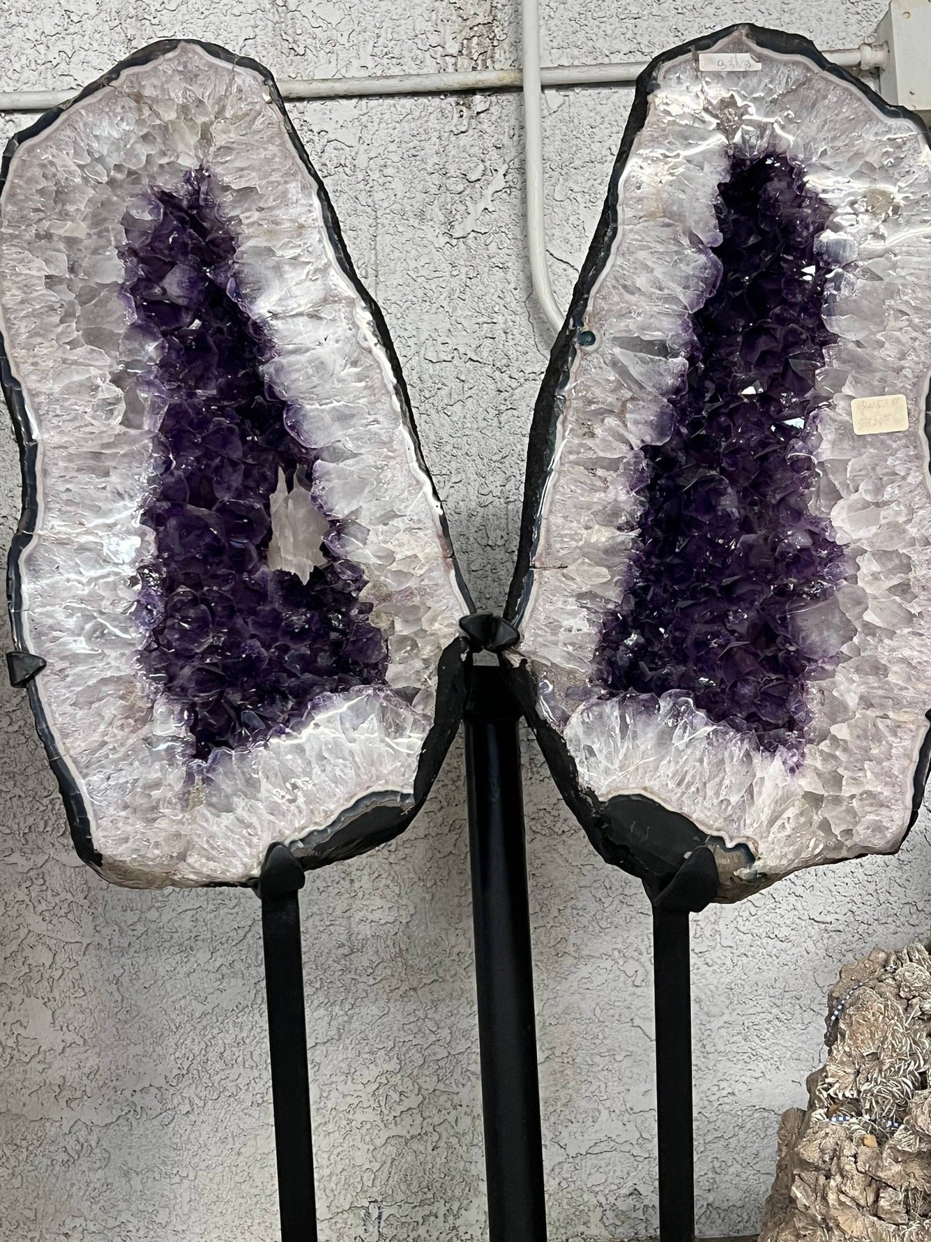 Amethyst Geode Pair on Stands – wide spread