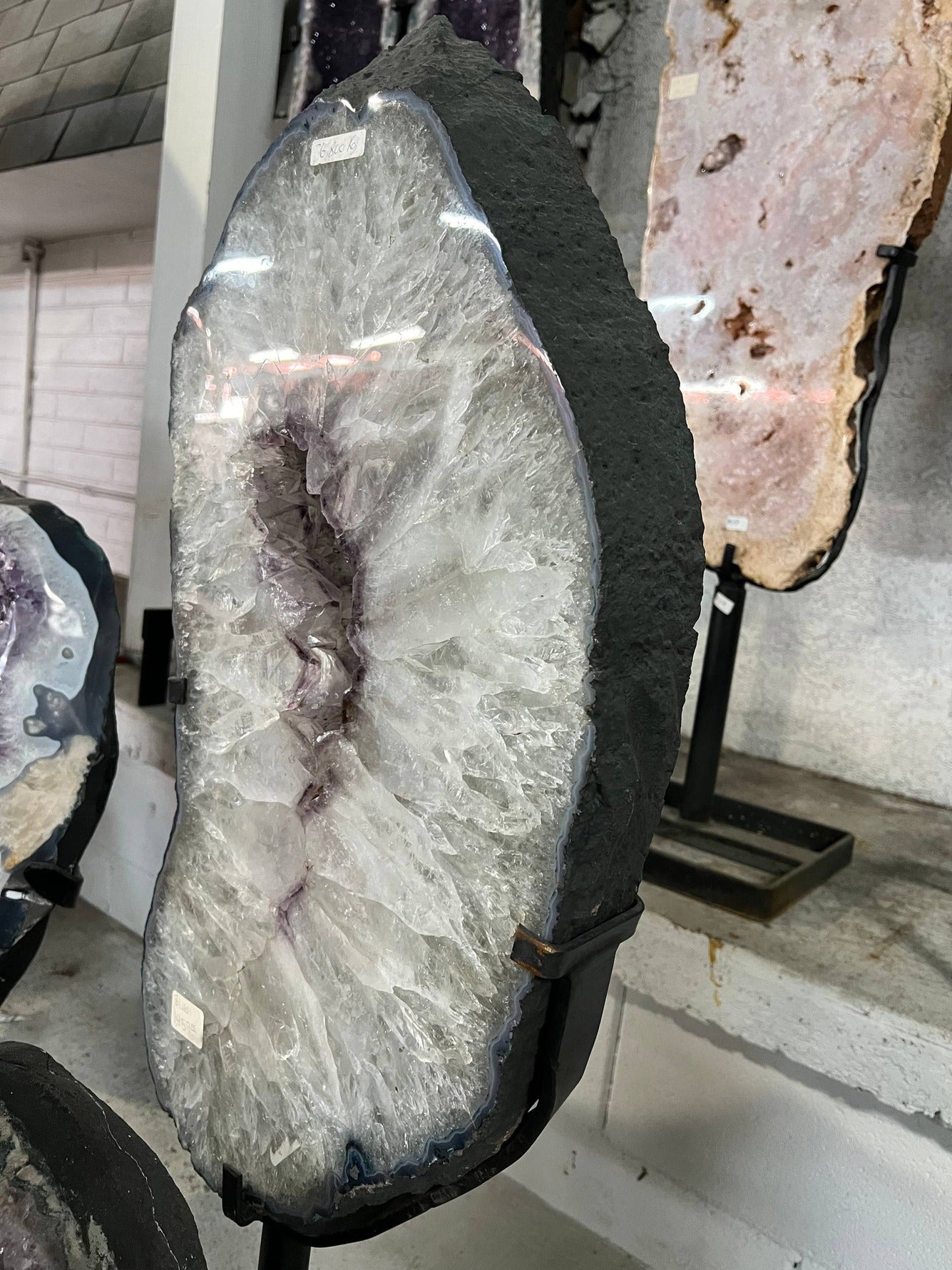 Amethyst Geode Slab on Stand – side angle