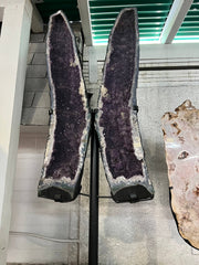 Dark Amethyst Tower Geodes on Stand – full body view