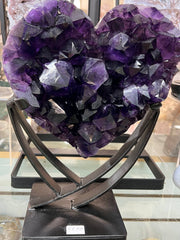 Most beautiful dark color amethyst hearts on stand – view 1