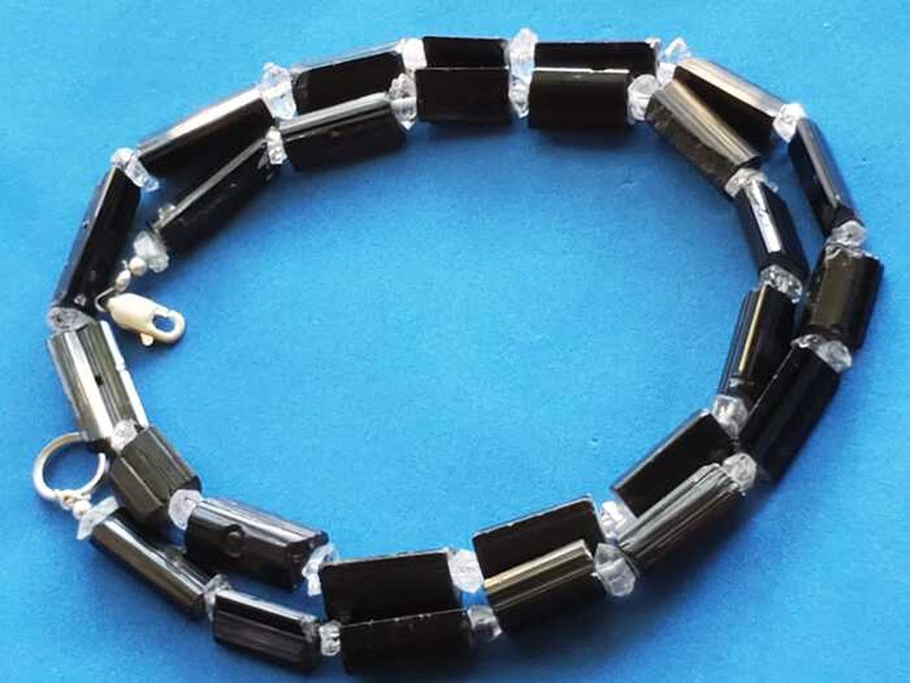 BlackTourmaline with Herkimer Diamond Beads