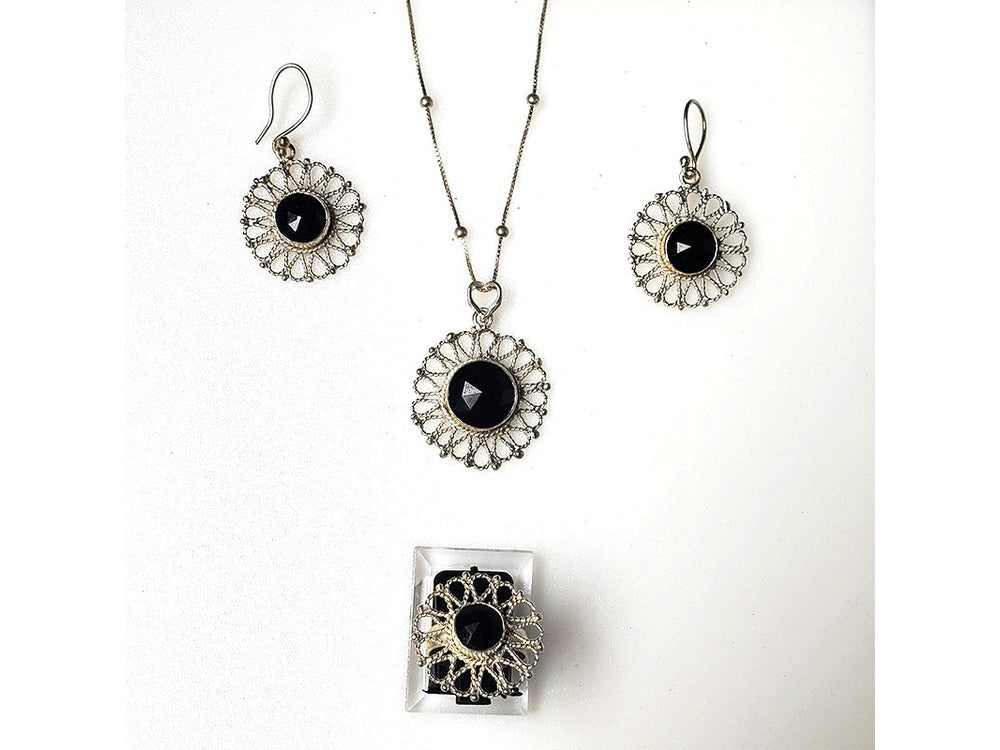 Black Tourmaline Handmade Necklace Set with 925 Silver