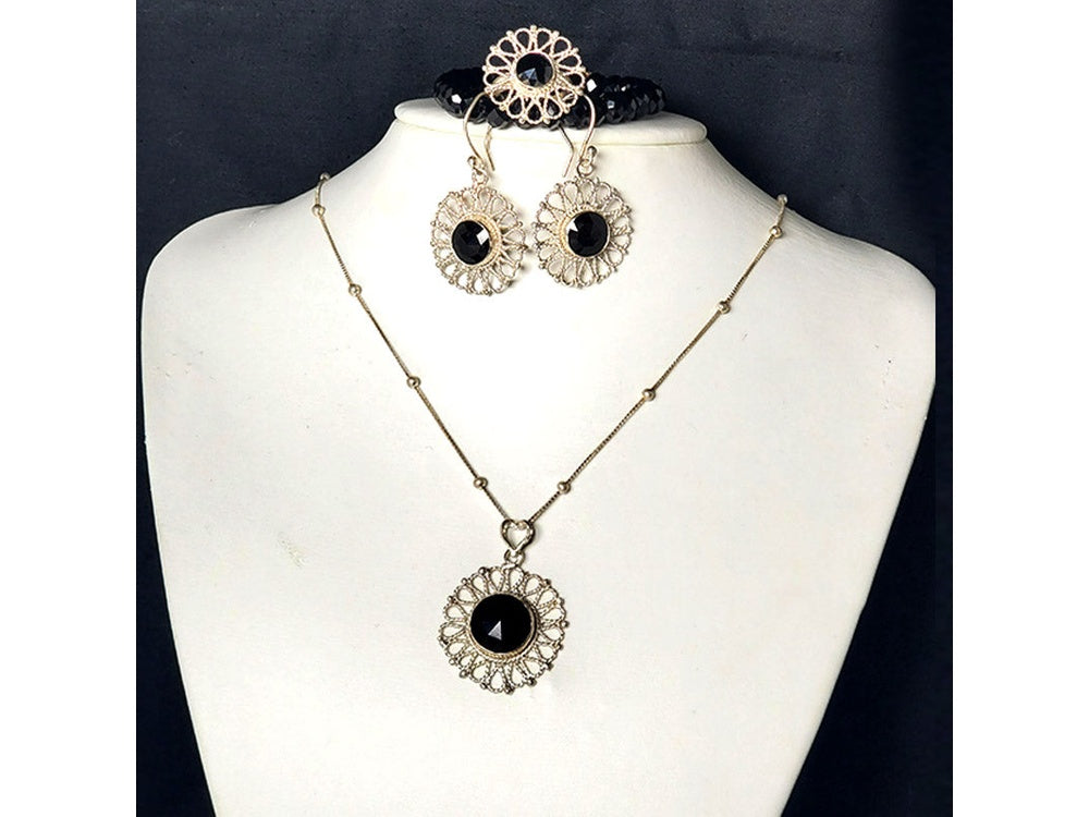 Black Tourmaline Handmade Necklace Set with 925 Silver