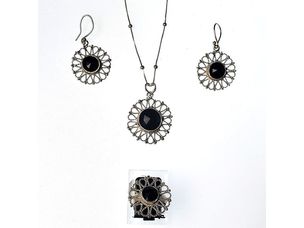 Black Tourmaline Handmade Necklace Set with 925 Silver
