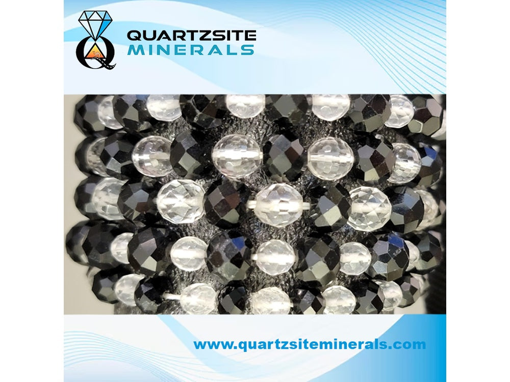 Black tourmaline faceted with clear quartz crystal faceted beads bracelets