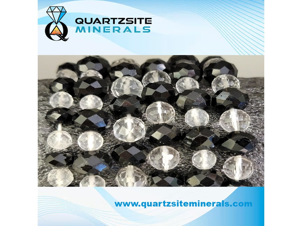 Black tourmaline faceted with clear quartz crystal faceted beads bracelets
