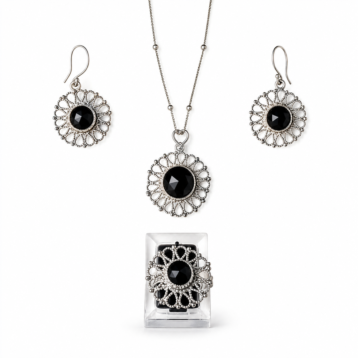 Black Tourmaline Handmade Necklace Set with 925 Silver