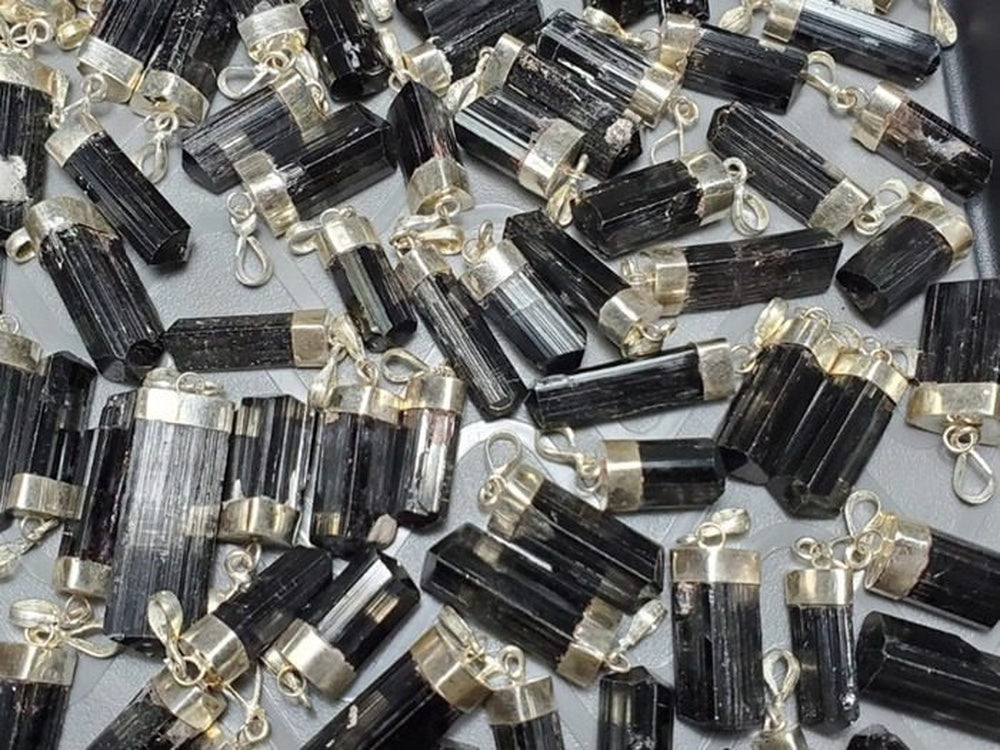 Black Tourmaline Crystal with Silver Cap
