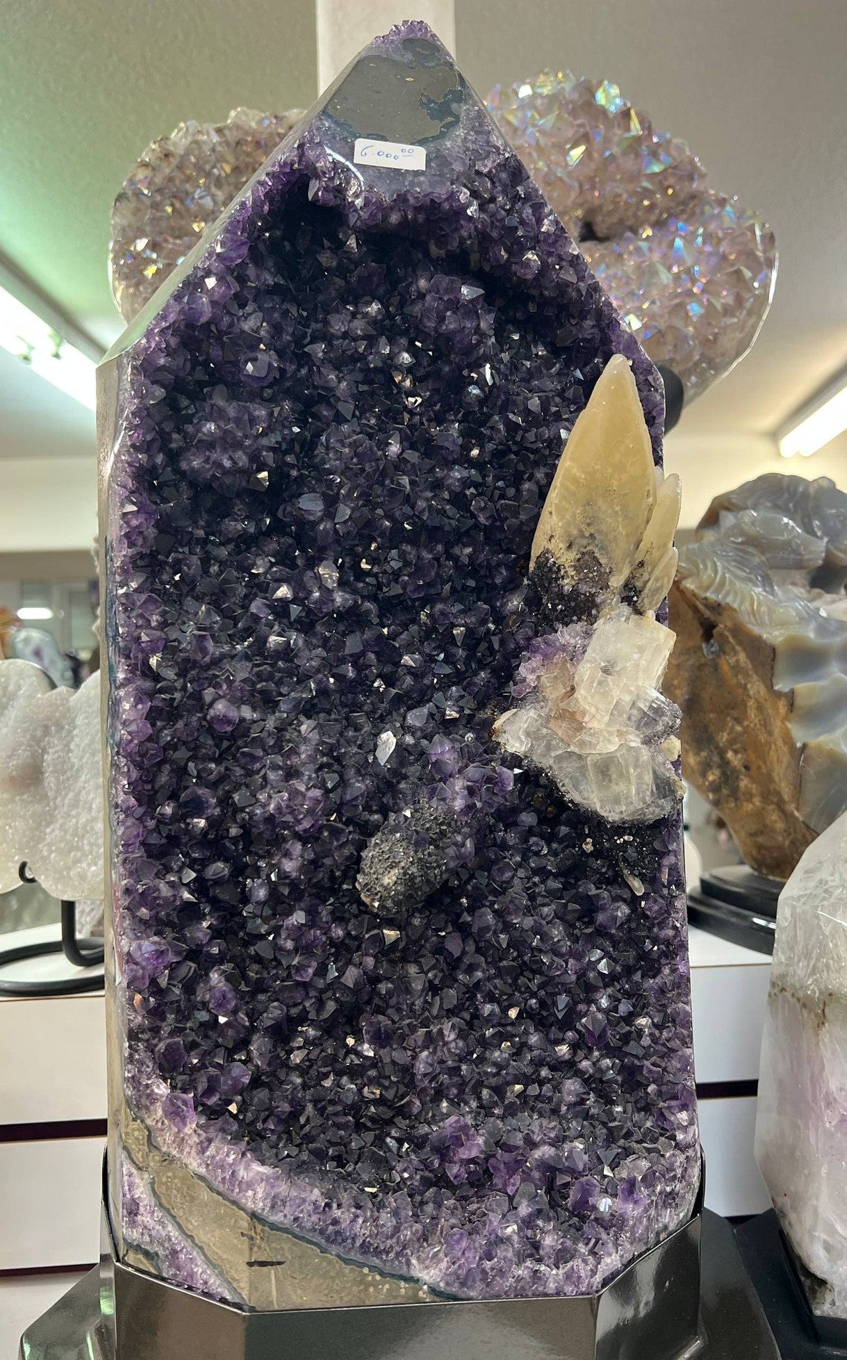 Amethyst Cathedral with Calcite on Stand — 175 kg