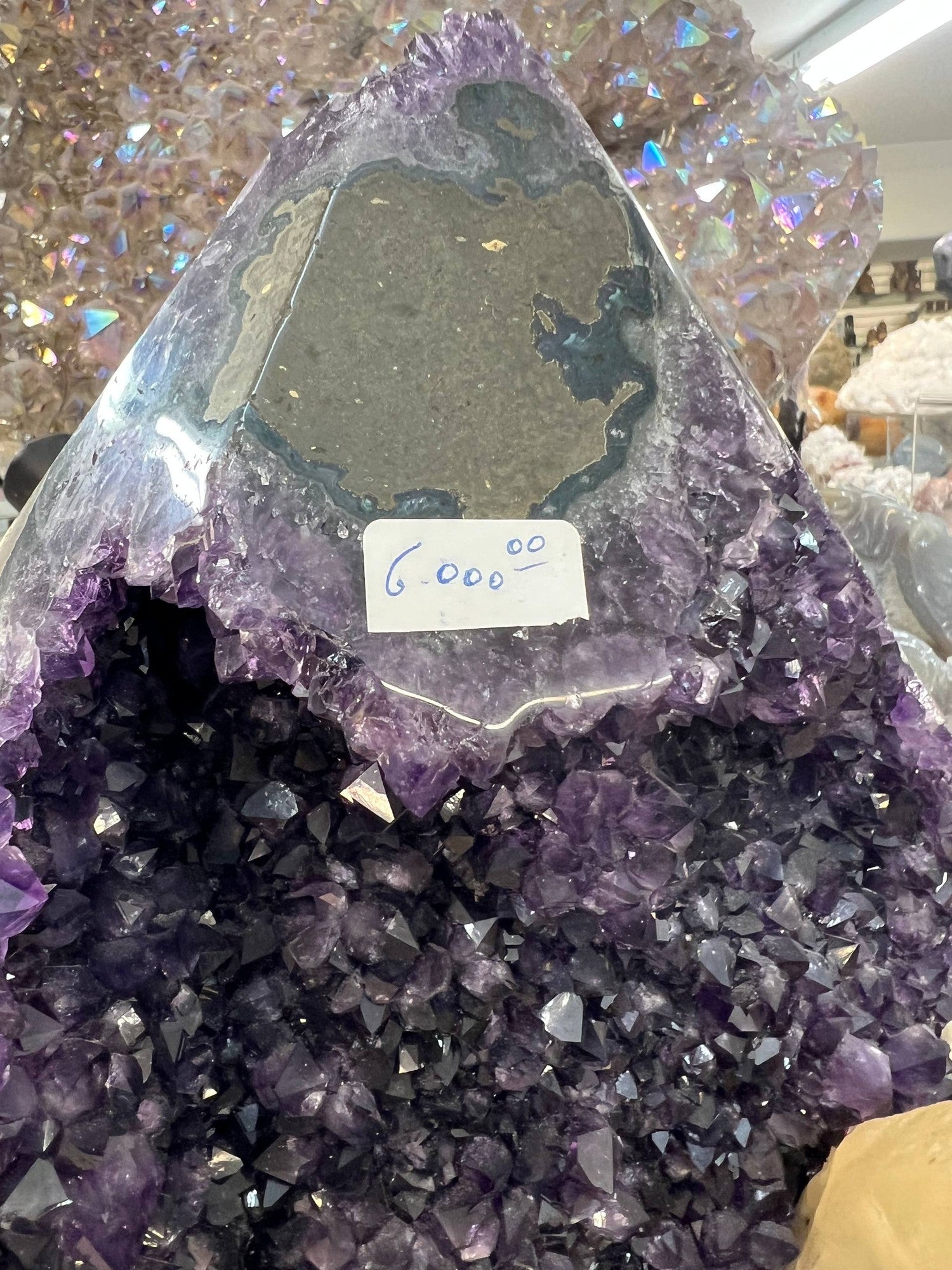 Amethyst Cathedral with Calcite on Stand — 175 kg