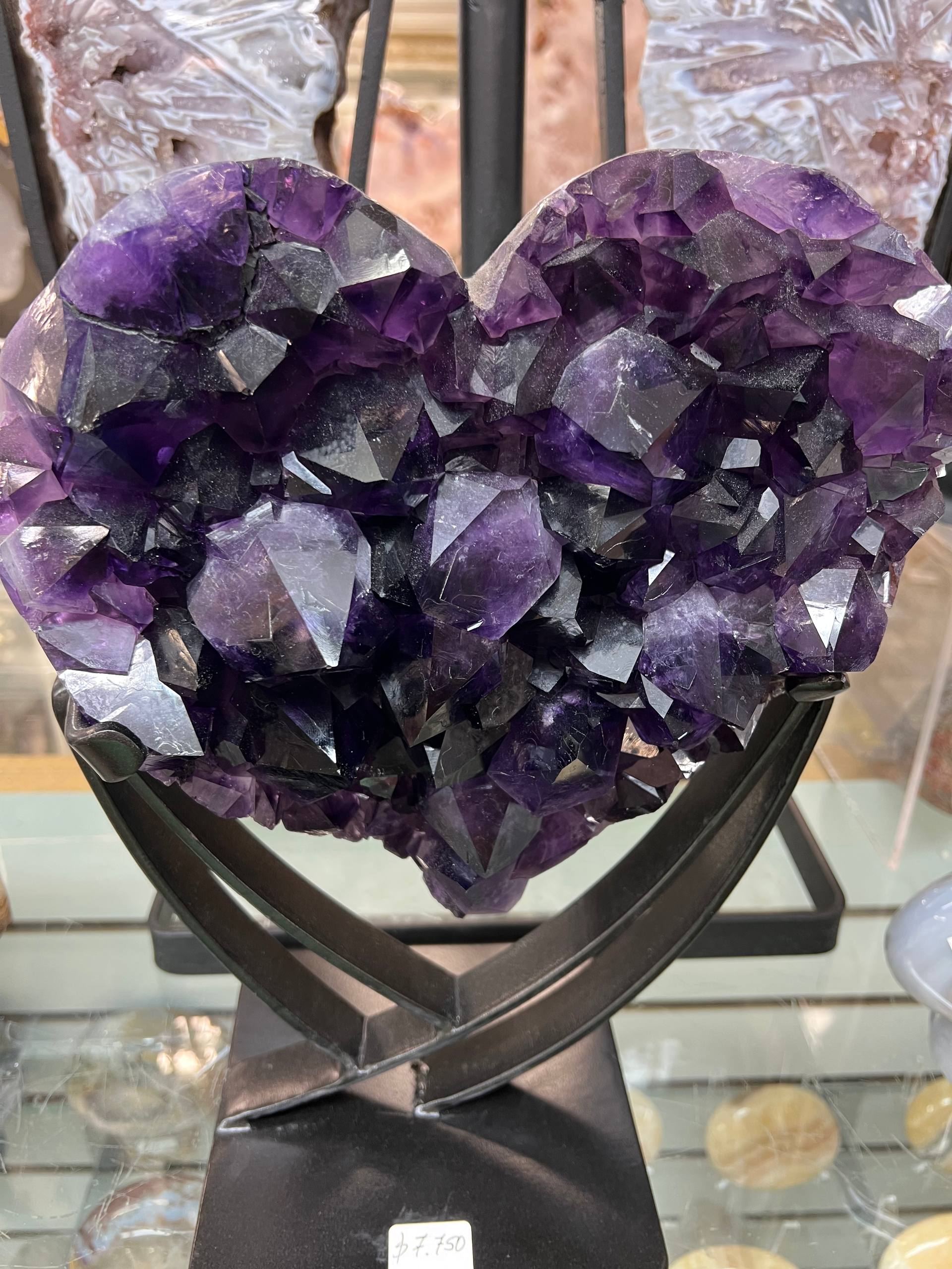 Most beautiful dark color amethyst hearts on stand – view 9