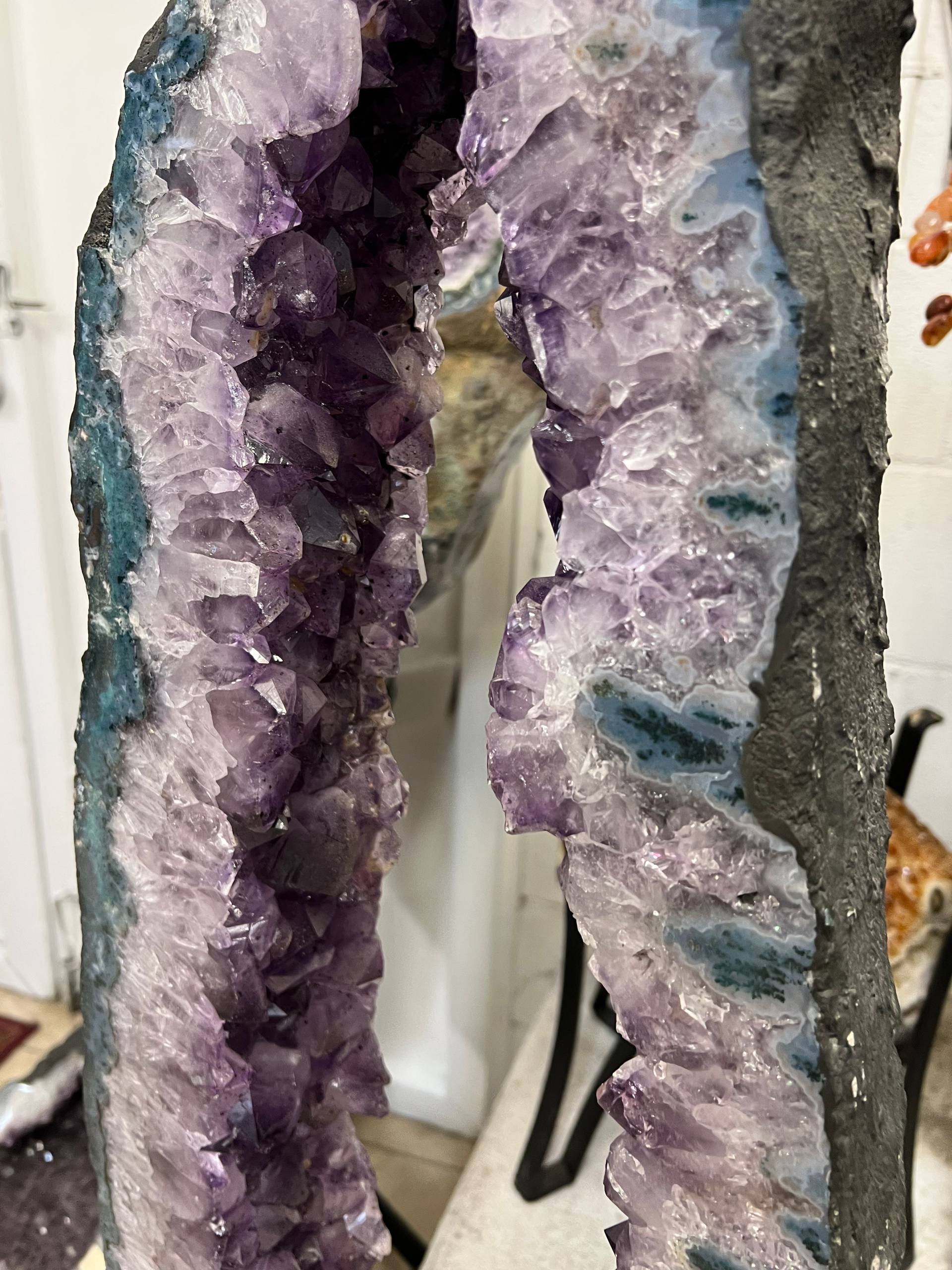 Amethyst cluster tall size beautiful decoration on stands – view 3