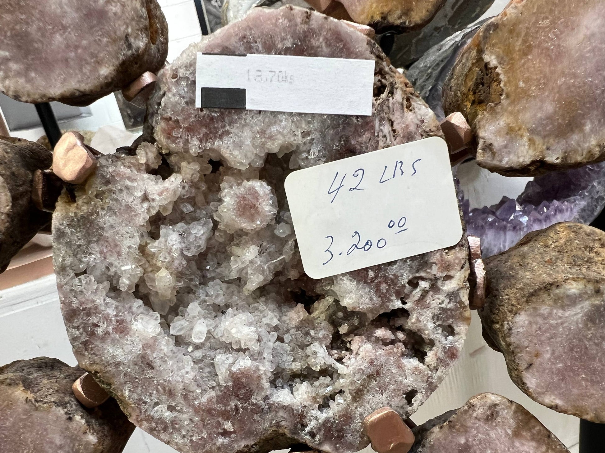 Pink amethyst on stand – view 12